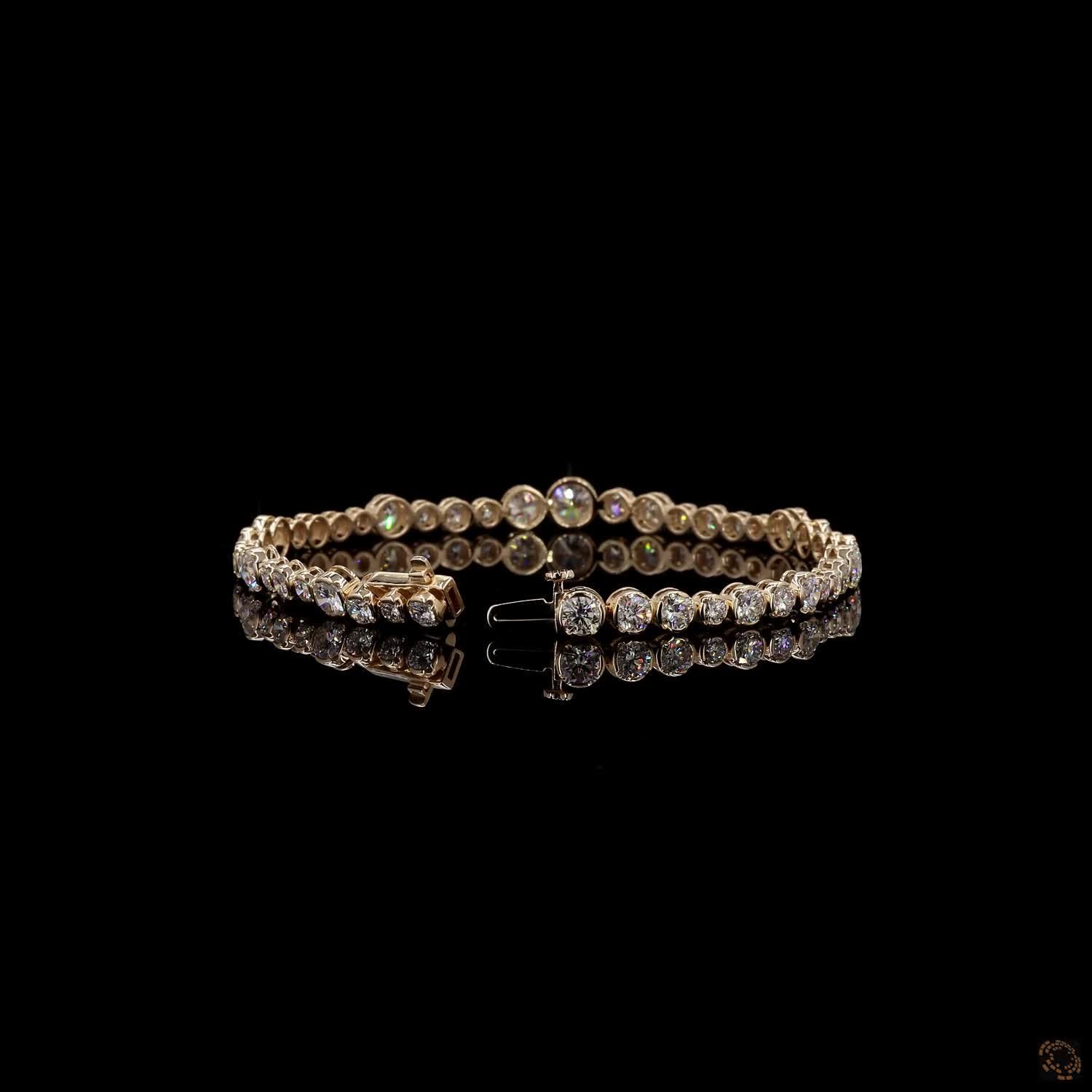 5.88 Ct 14K Yellow Gold Graduated Round Bezel Moissanite Tennis Bracelet with Double Latch Box Clasp