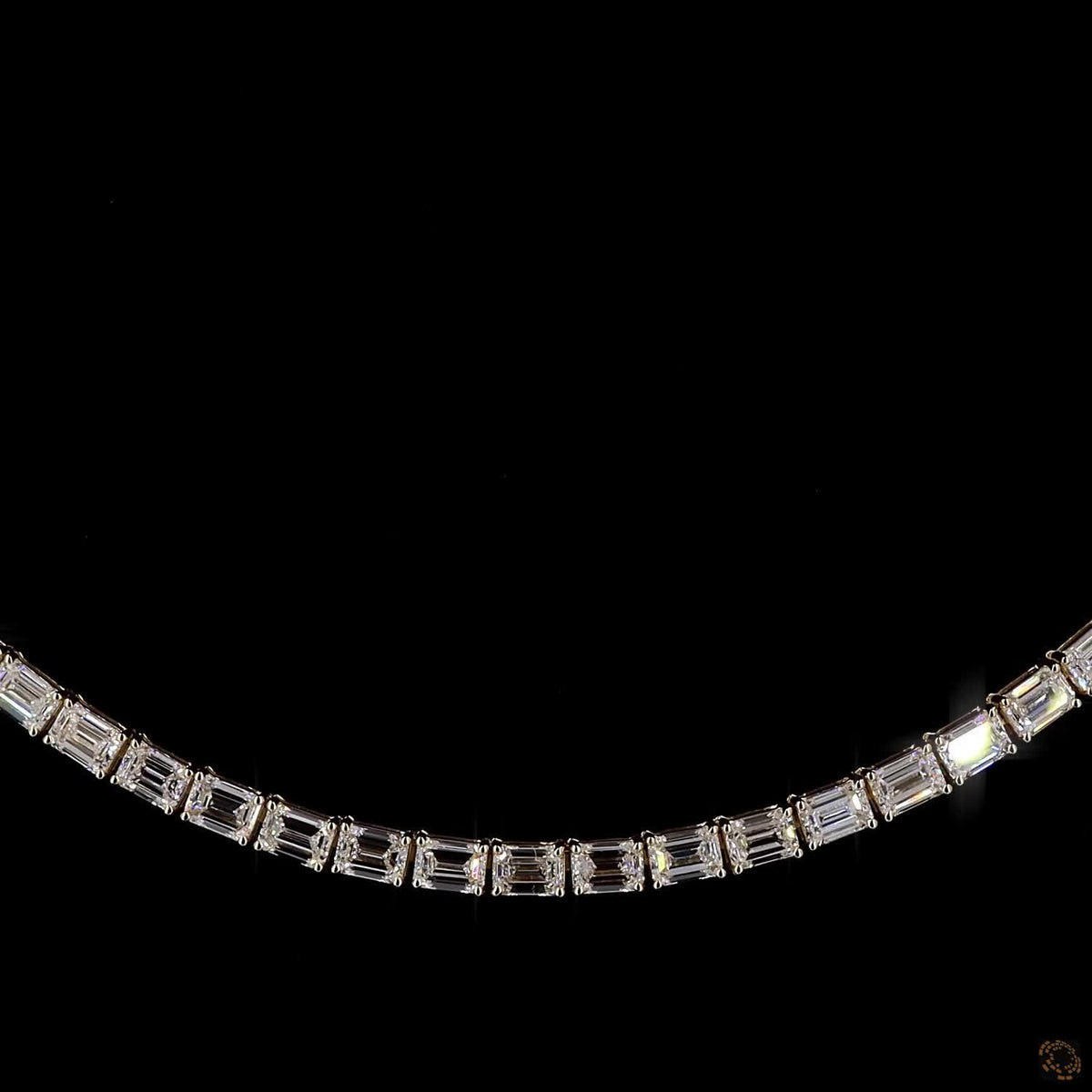 19.08 Ct East-West Emerald Cut Diamond Tennis Necklace in Yellow Gold