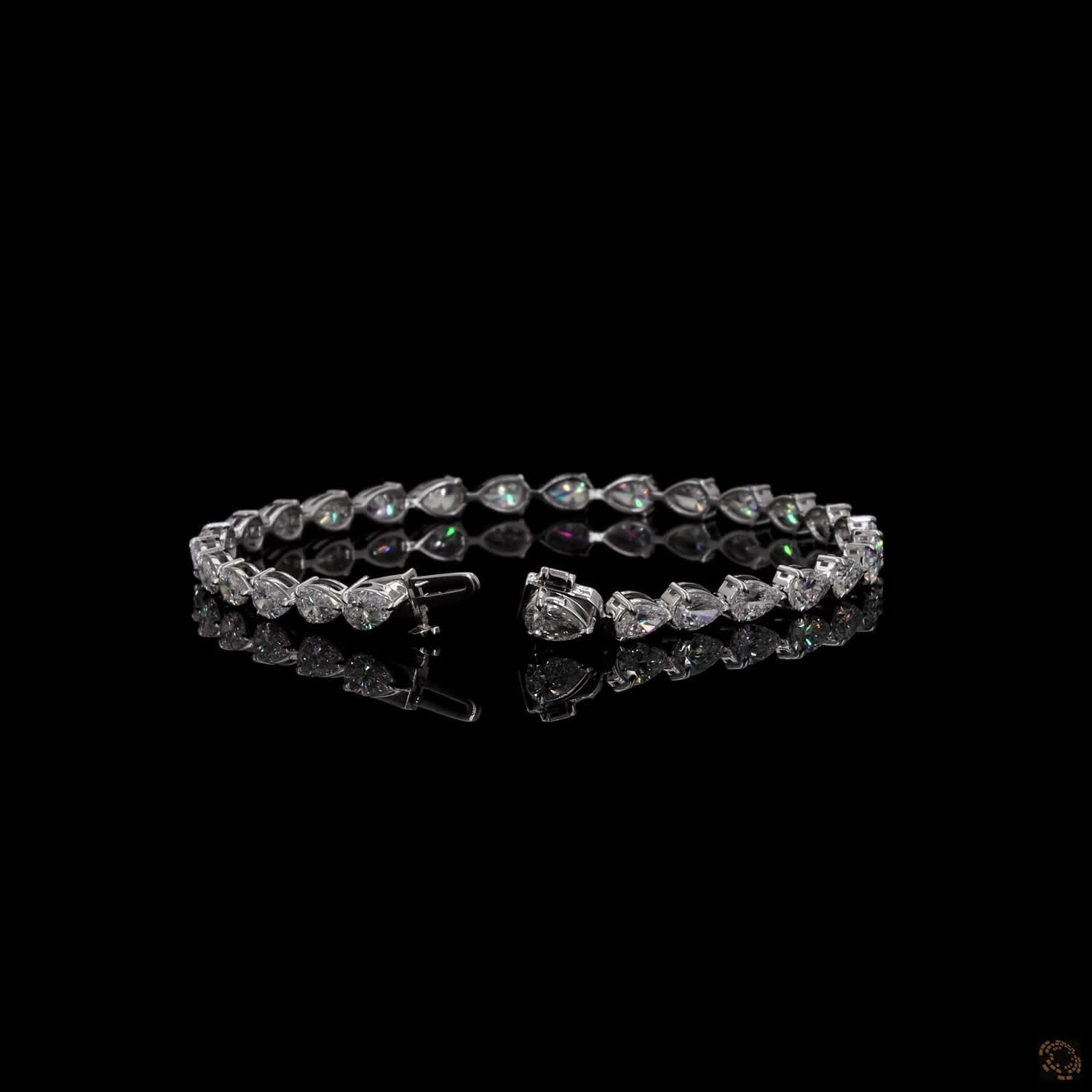 7.16 Ct Pear Cut Diamond Tennis Bracelet in White Gold