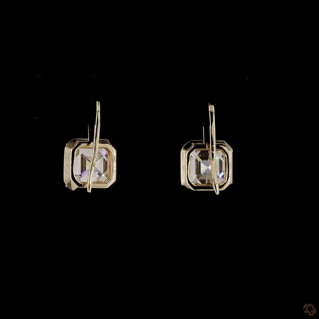 3.06 Ct Asscher Cut Earrings: 14K Yellow Gold