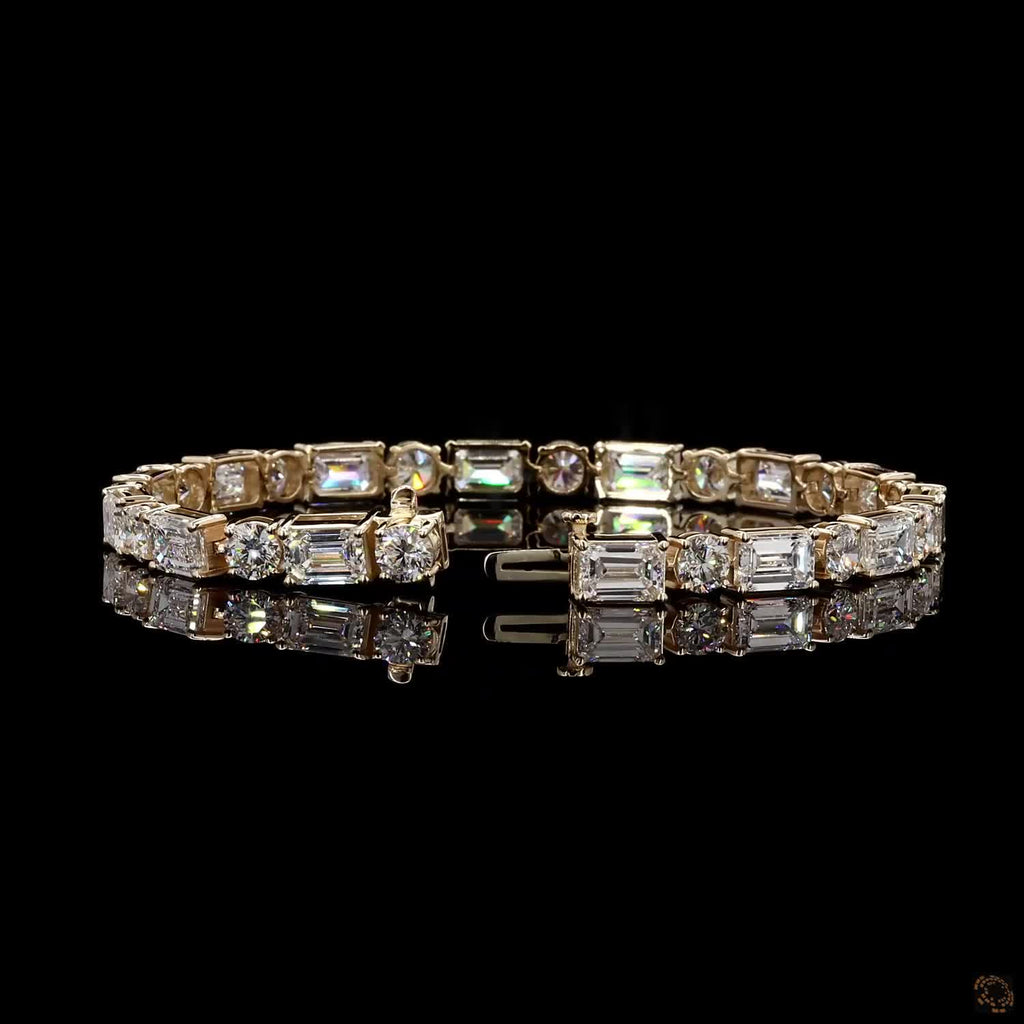 14.38 Ctw Luxury Round-Emerald cut Diamond Fancy Bracelet in Gold Setting