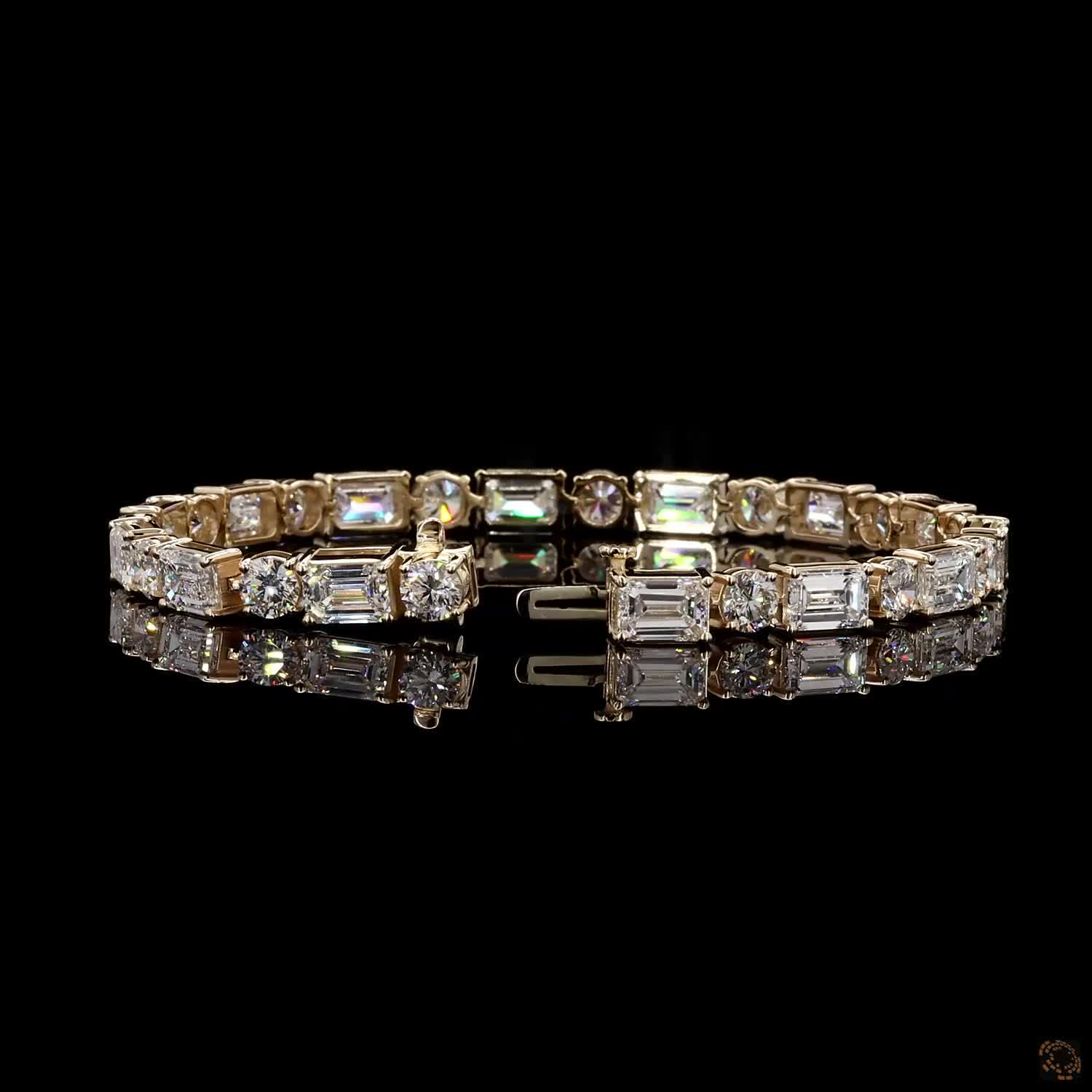 14.38 Ctw Luxury Round-Emerald cut Diamond Fancy Bracelet in Gold Setting
