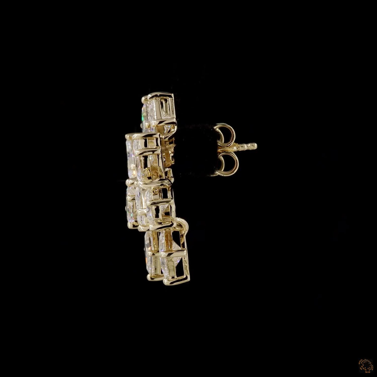 5.62 Ct Yellow Gold Multi-Cut Earrings, Geometric Cluster Ear Climbers, Unique Bridal & Evening Fine Jewelry