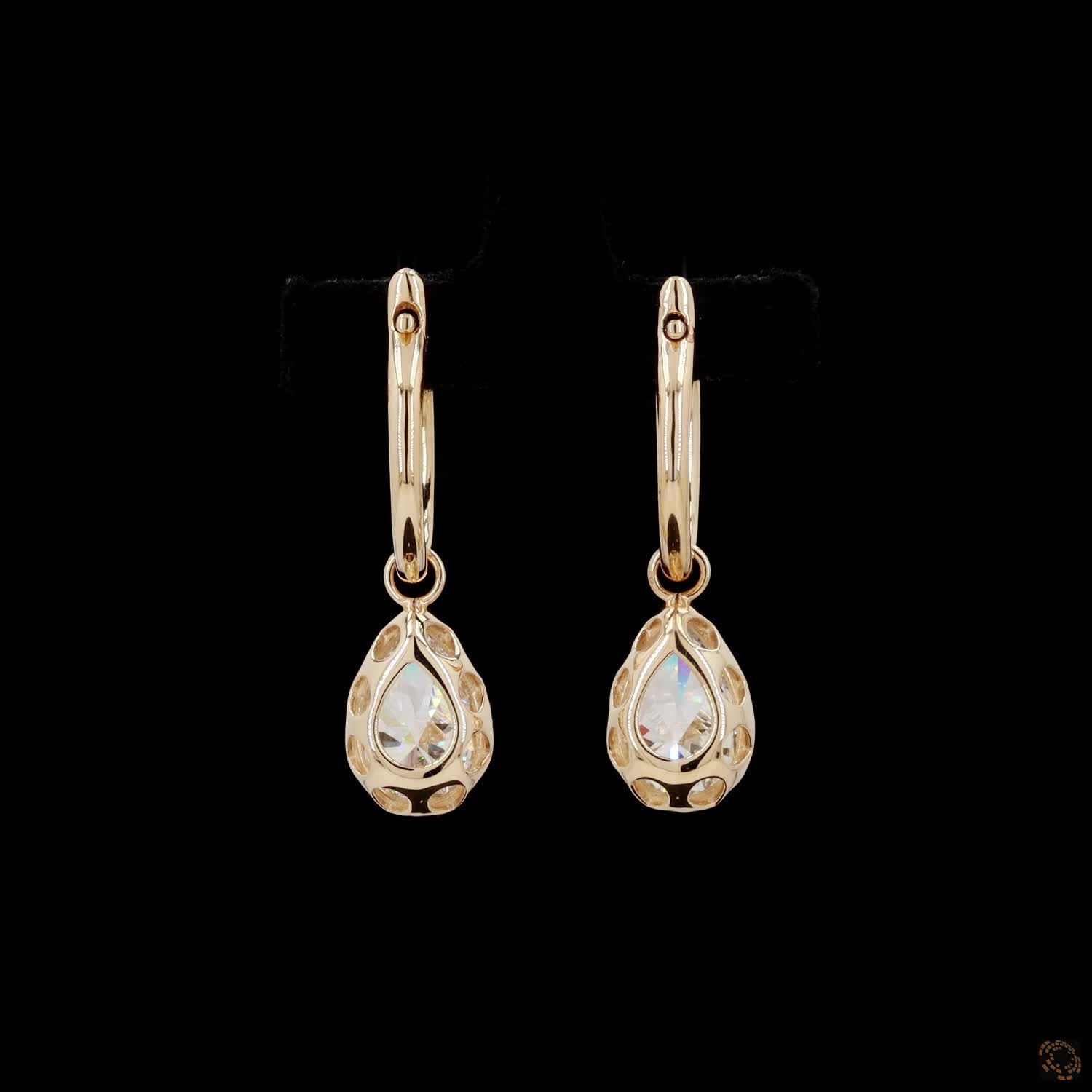 4.15 Bezel-Set Pear Diamond Huggie Hoop Drop Earrings in Yellow Gold