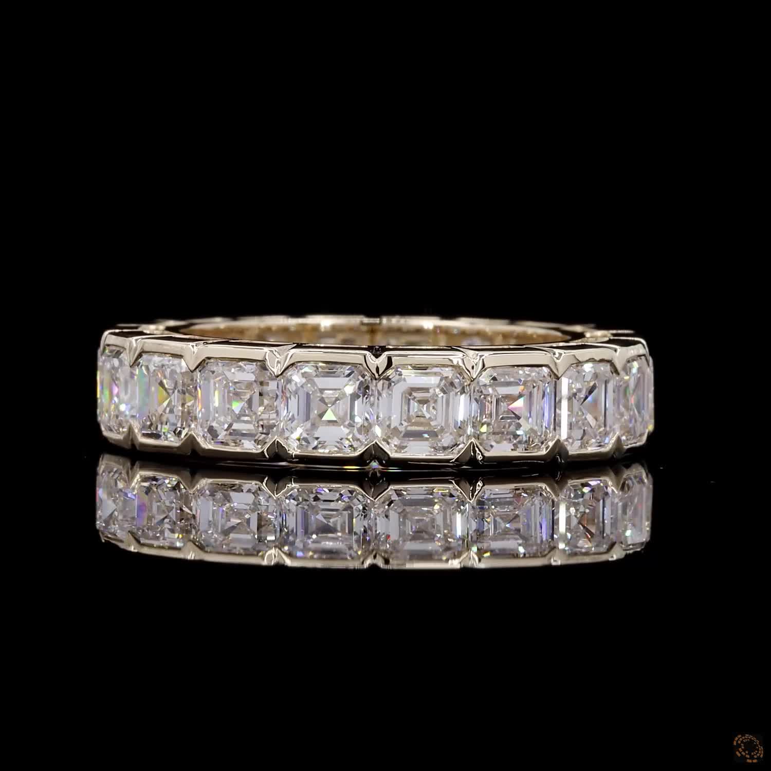 7.34 Ct Asscher Cut Diamond Bezel Eternity Ring | Full Asscher Diamond Wedding Band in 14K Yellow Gold