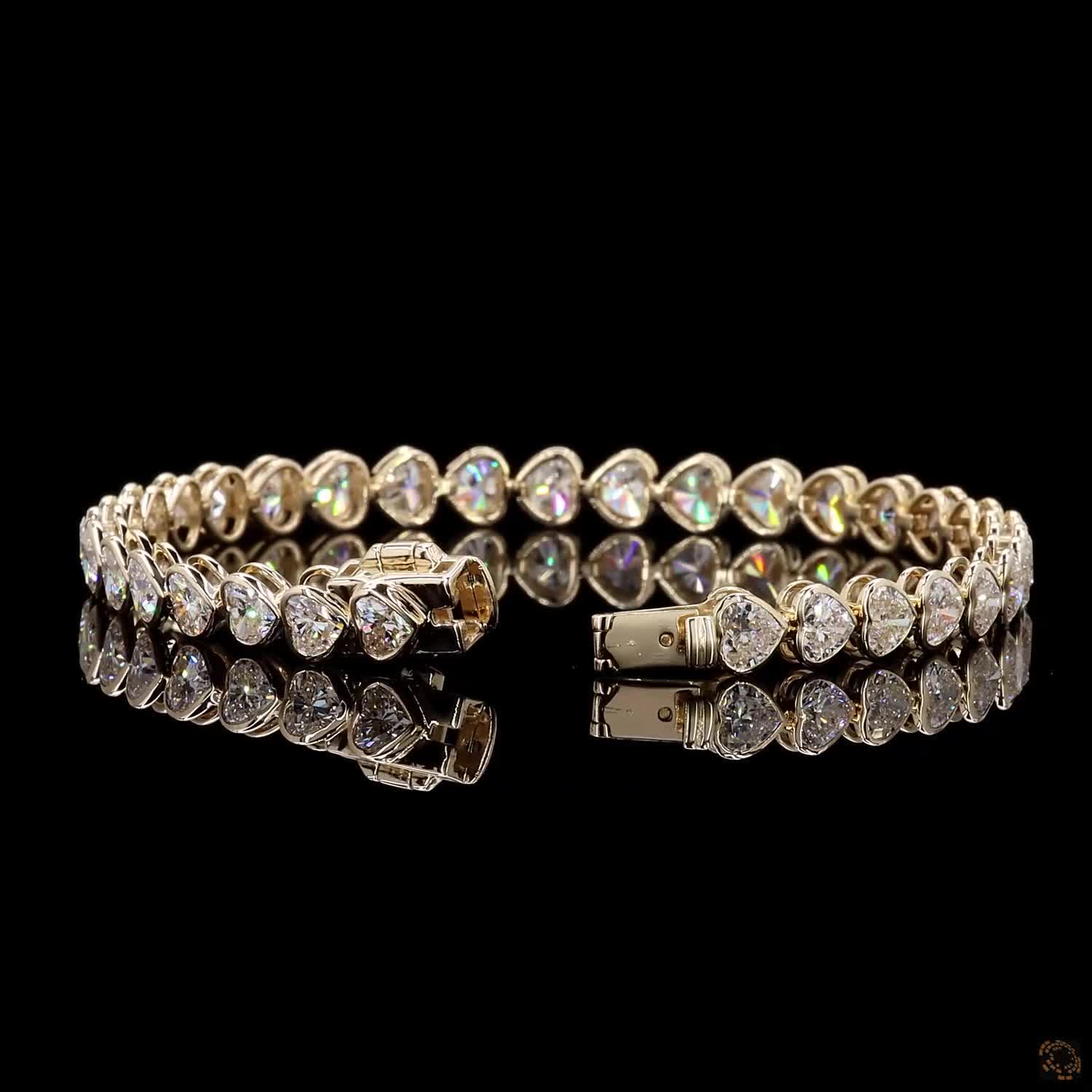 9.01 Ct 14K Yellow Gold Heart Cut Bezel  Fancy  Bracelet with Double Safety Latch