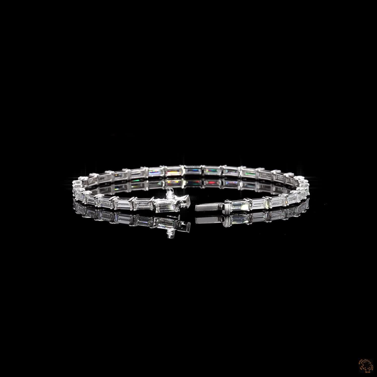 7.11 Ct Baguette Cut Fancy Bracelet in 14K White Gold | Horizontal Baguette Cut Eternity Line Bracelet