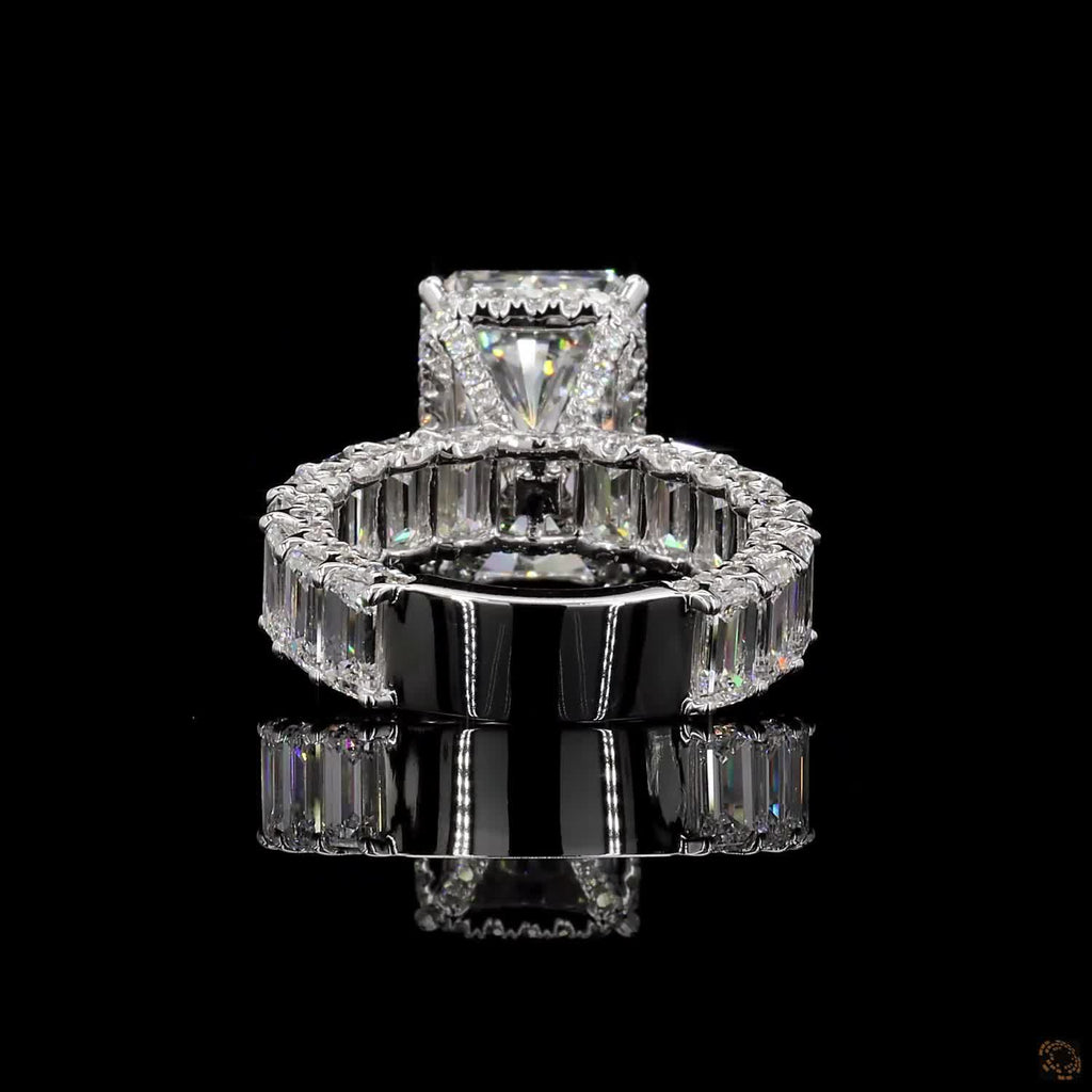 13.46 Ct Radiant Simulated Diamond Ring Ice Eternity Band Bridal Set White Gold Plated