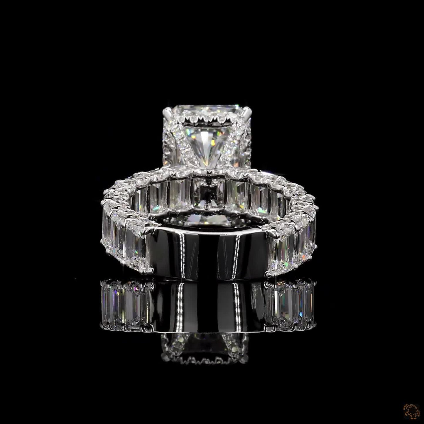 13.46 Ct Radiant Simulated Diamond Ring Ice Eternity Band Bridal Set White Gold Plated