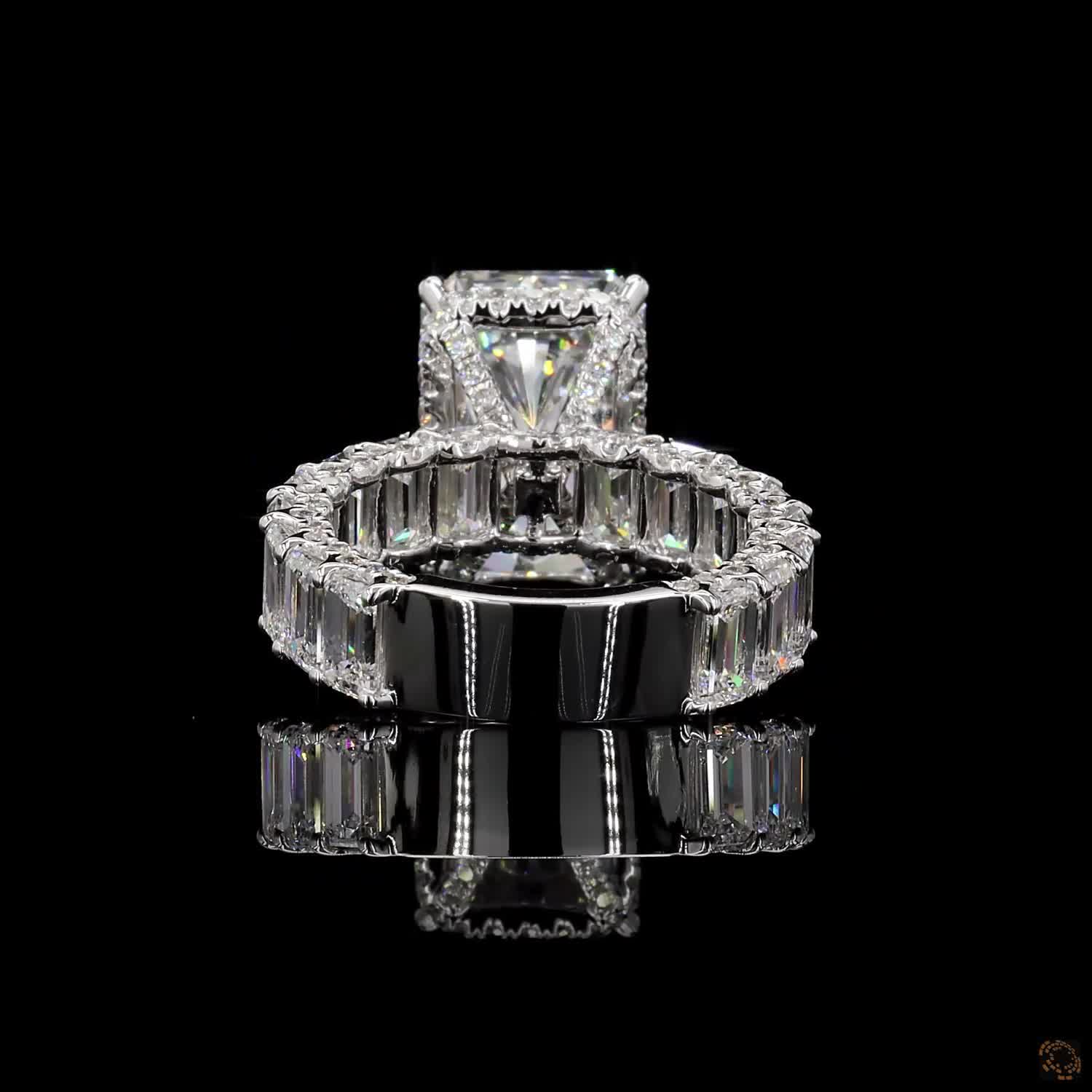 13.46 Ct Radiant Simulated Diamond Ring Ice Eternity Band Bridal Set White Gold Plated