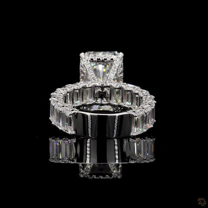 13.46 Ct Radiant Simulated Diamond Ring Ice Eternity Band Bridal Set White Gold Plated