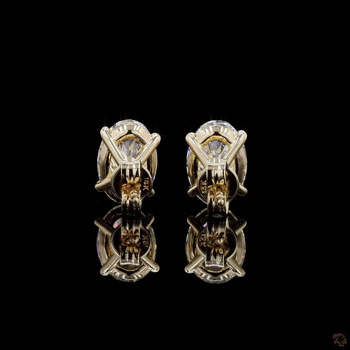 4.16 Ct Four-Prong Oval Cut Diamond Stud Earrings in Yellow Gold
