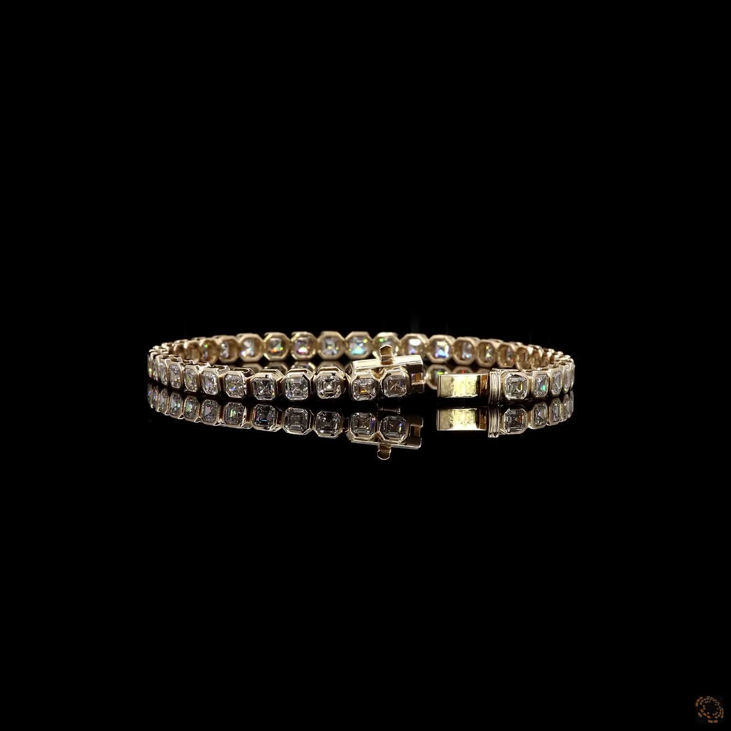 10.01 Ct Asscher Cut Bezel Fancy Bracelet in 14K Yellow Gold | Full Bezel Eternity Line Bracelet