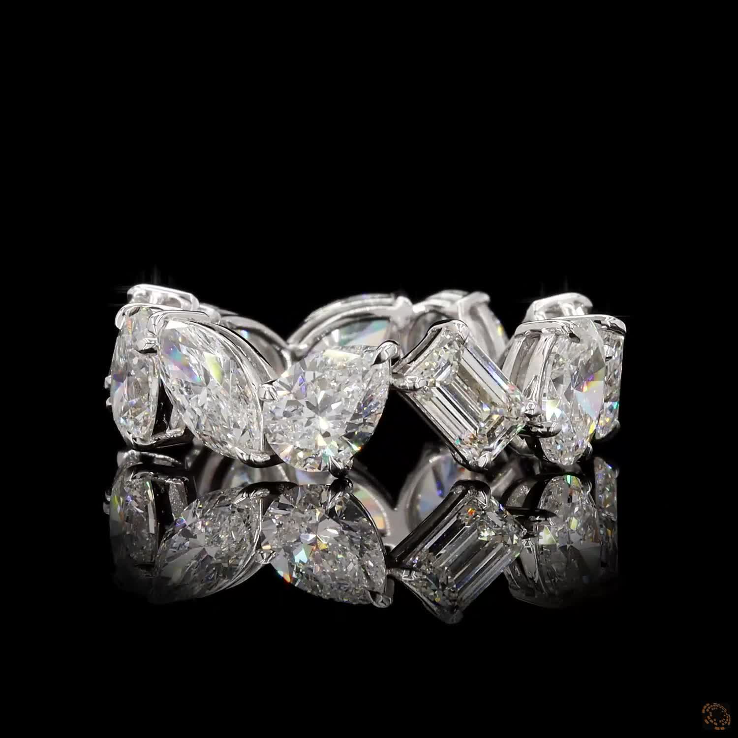 7.14 Ct 14K White Gold Mixed-Cut Diamond Eternity Ring | Multi-Shape Prong Set Wedding Band