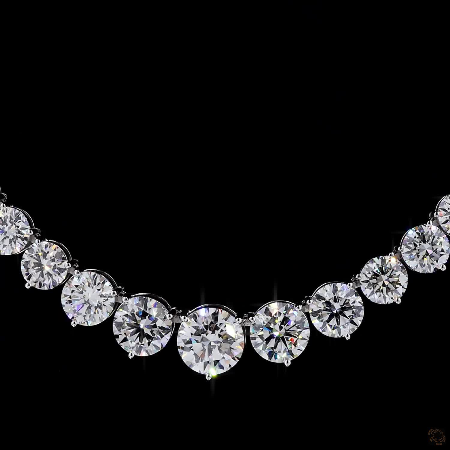 38.58 Ct Experience sleek, dynamic luxury with this bezel-set graduated round-cut diamond tennis necklace