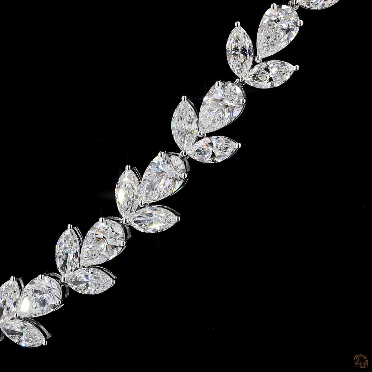 65.78 Ct Botanical Leaf & Cluster Marquise Diamond Drop Necklace in 14K White Gold