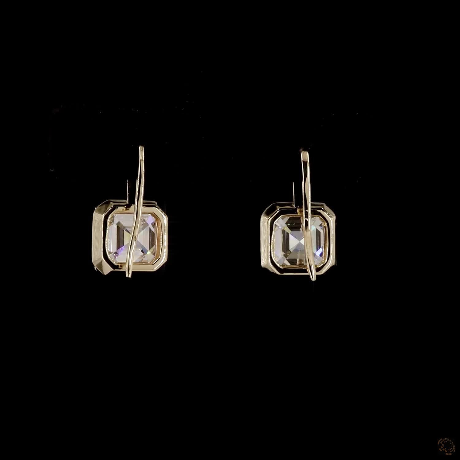 3.06 Ct Yellow Gold Asscher Cut Diamond Solitaire Leverback Drop Earrings