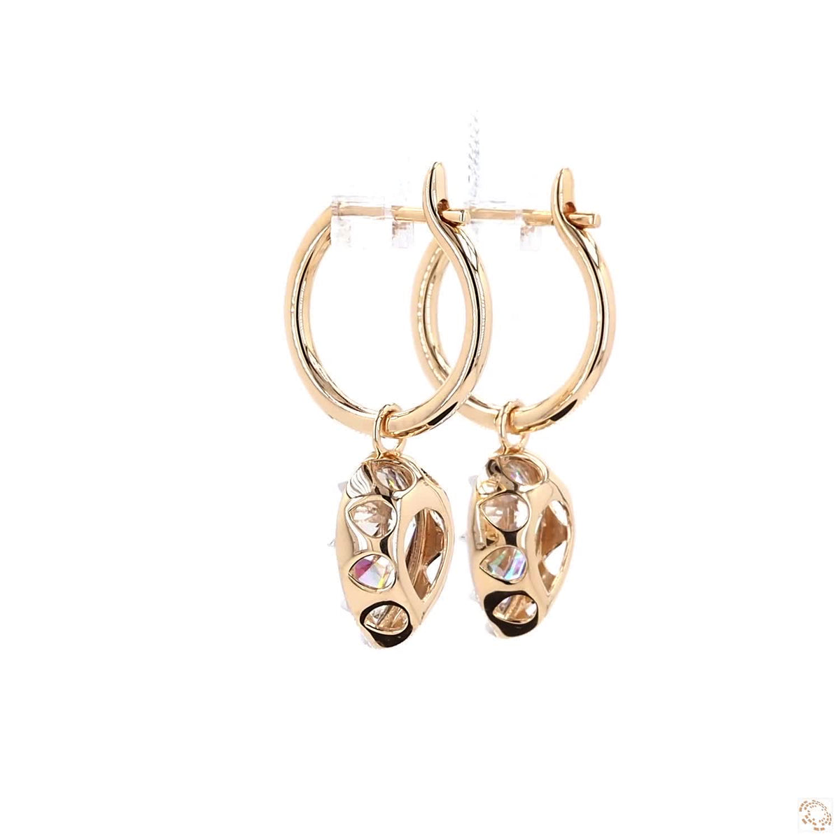 5.05 Ct 14K Gold Pear-Shape Solitaire Diamond Dangle Hoop Earrings – Two-Tone White Rim Drop Earrings