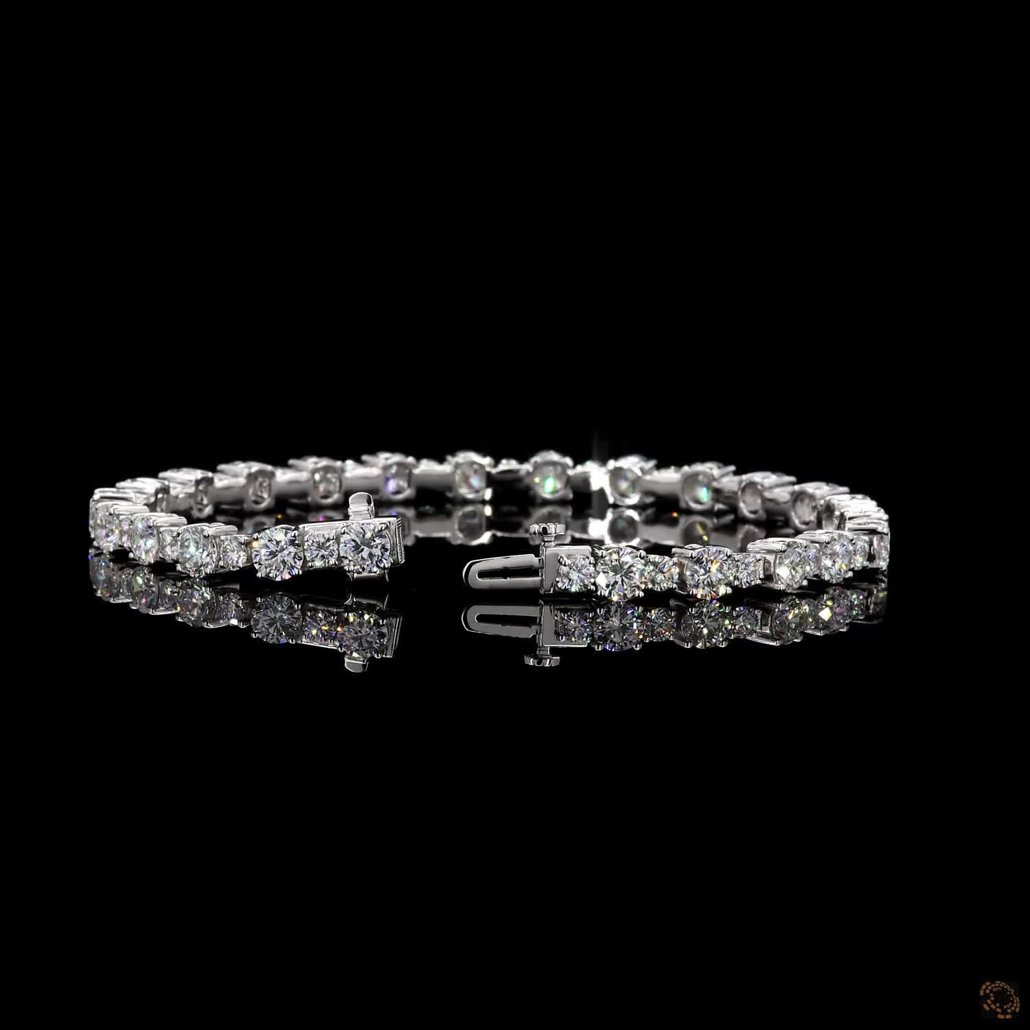 9.14 Ct Alternating Round Moissanite Tennis Bracelet in 14K White Gold | Multi-Size Graduated Diamond Alternative Line Bracelet