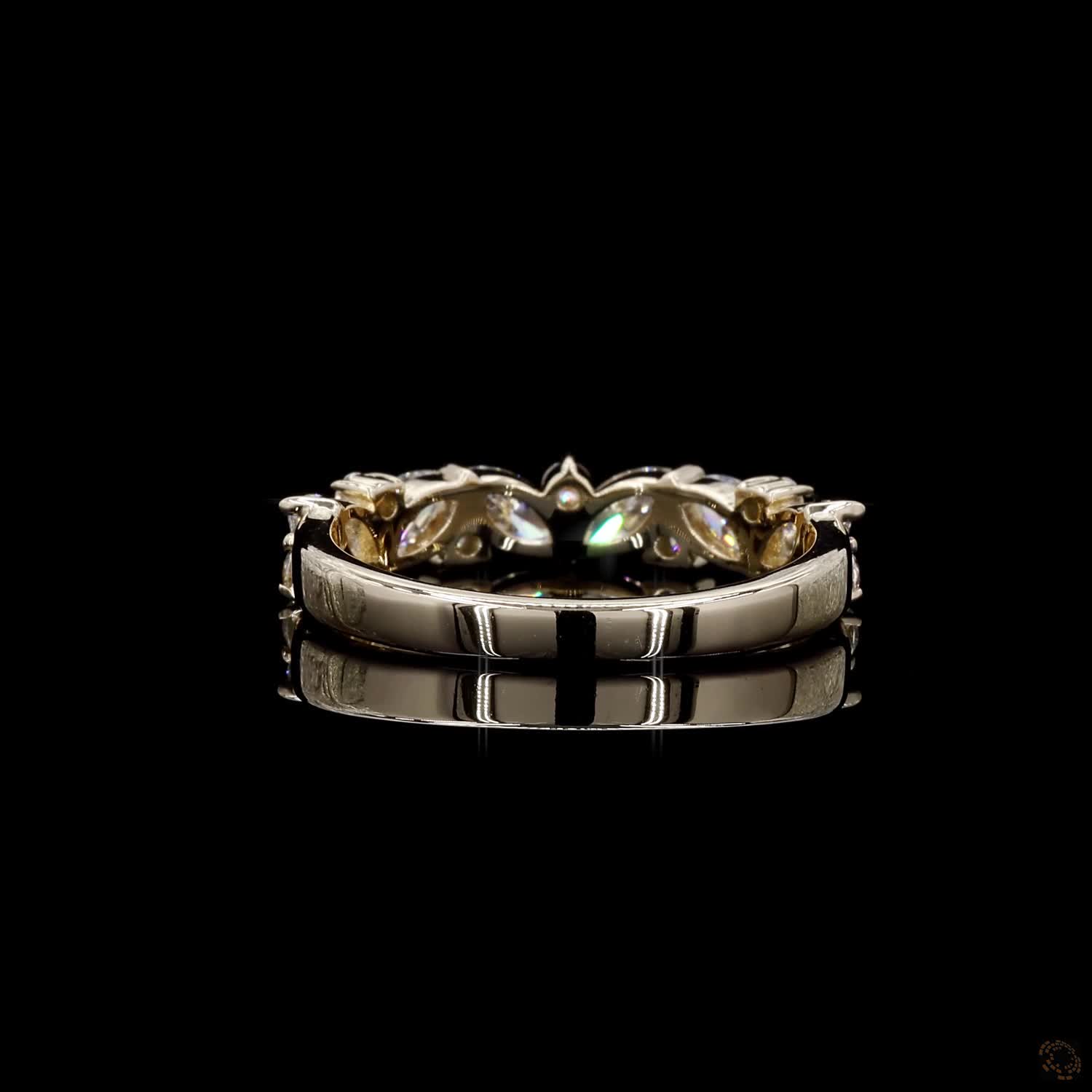 0.86 Ct 14K Yellow Gold Marquise & Round Diamond Vine Band | Leaf Cluster Wedding Ring