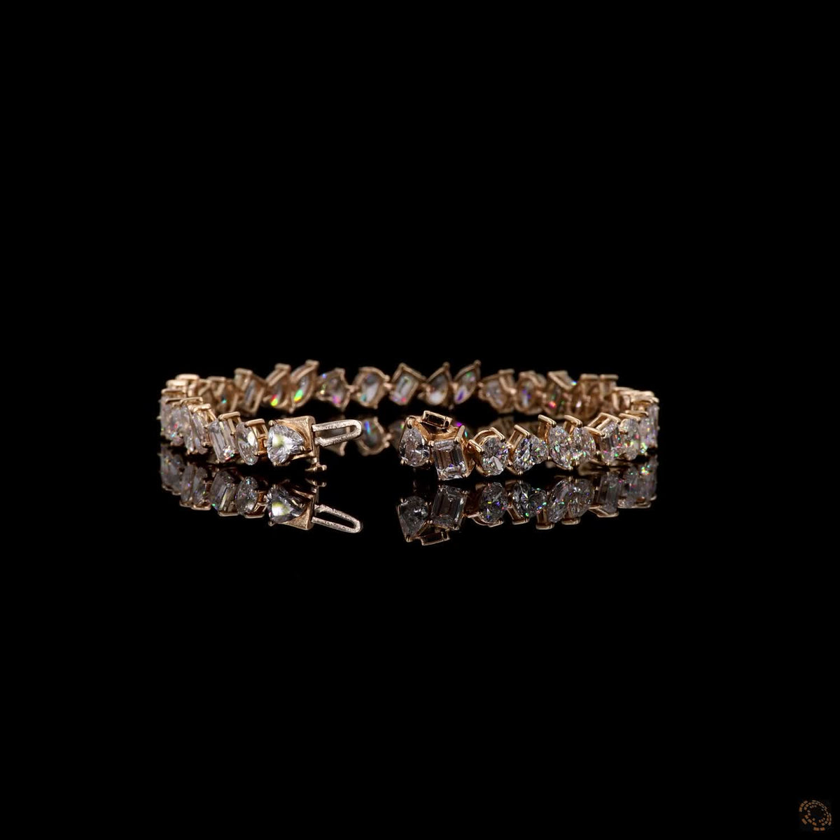 12.68 Ct Mixed Cut Diamond Eternity Line Bracelet in Yellow Gold