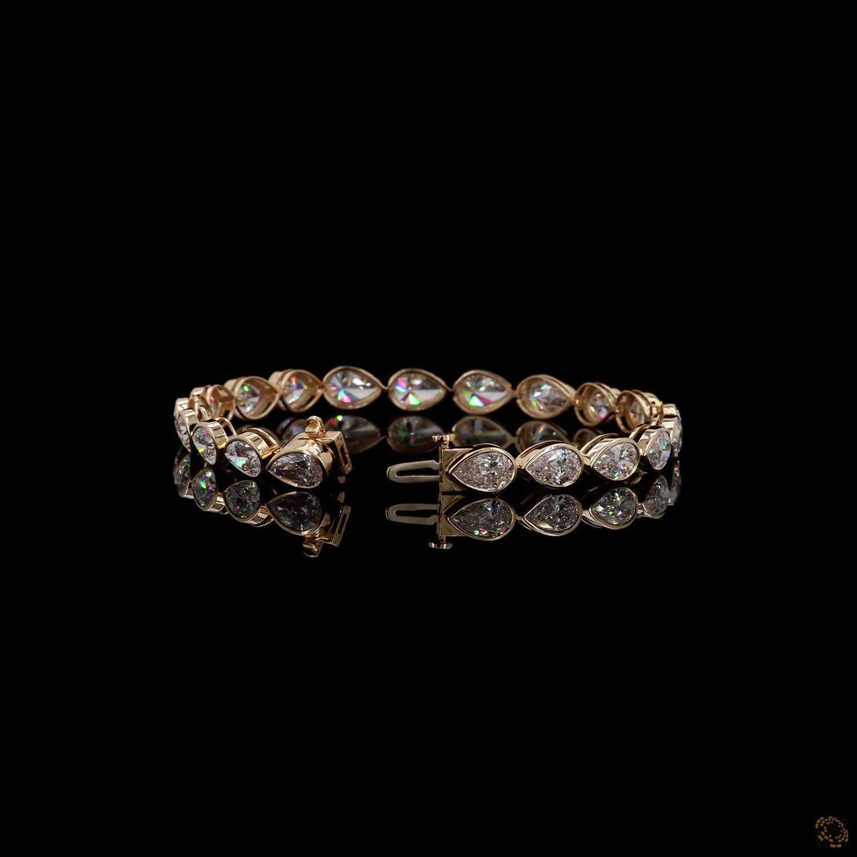 12.85 Ct 14K Yellow Gold Pear-Shaped Diamond Bezel Line Bracelet