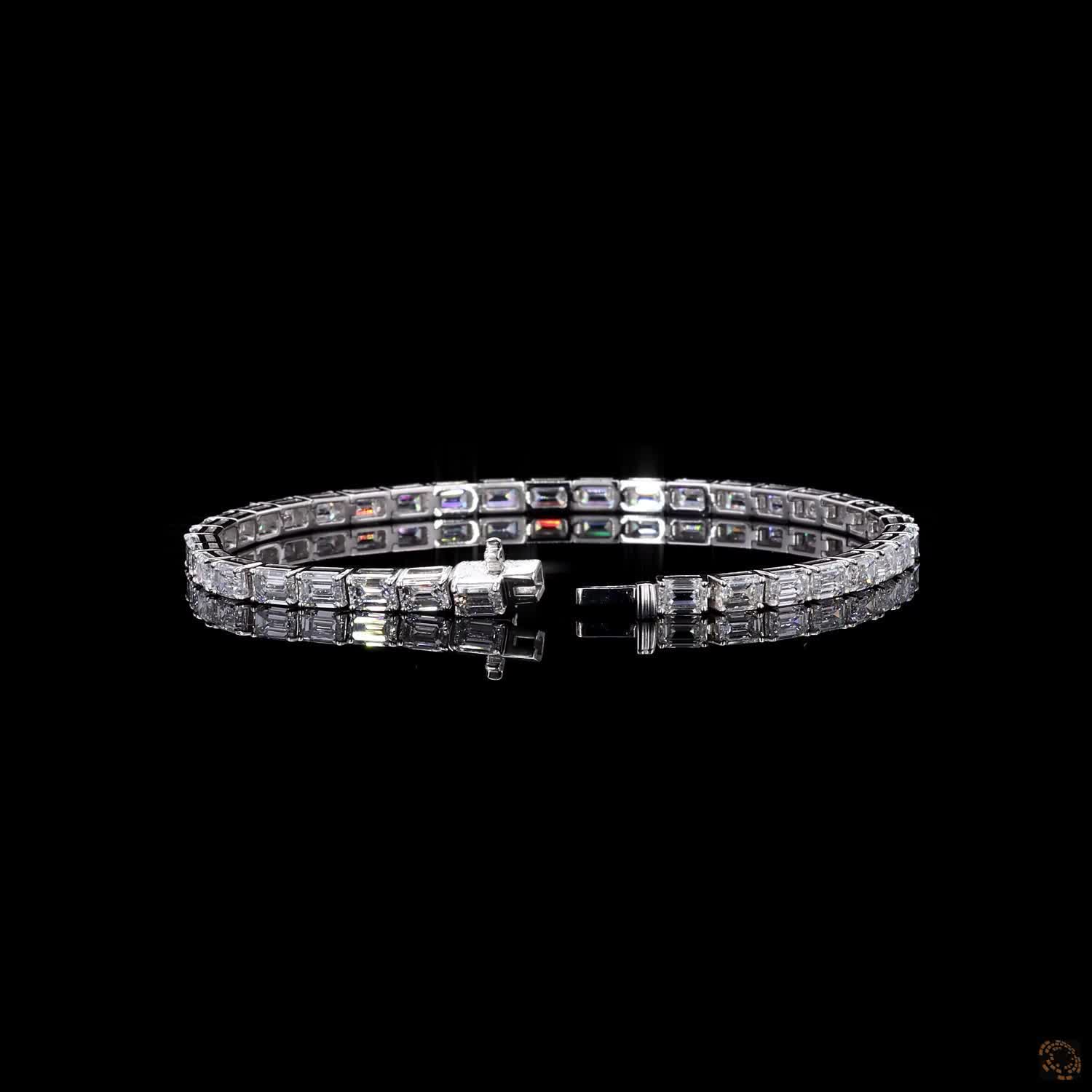9.95 Ct White Gold Emerald Cut Fancy  Bracelet, Horizontal Step Cut  Bracelet, Modern Fine Jewelry Gift
