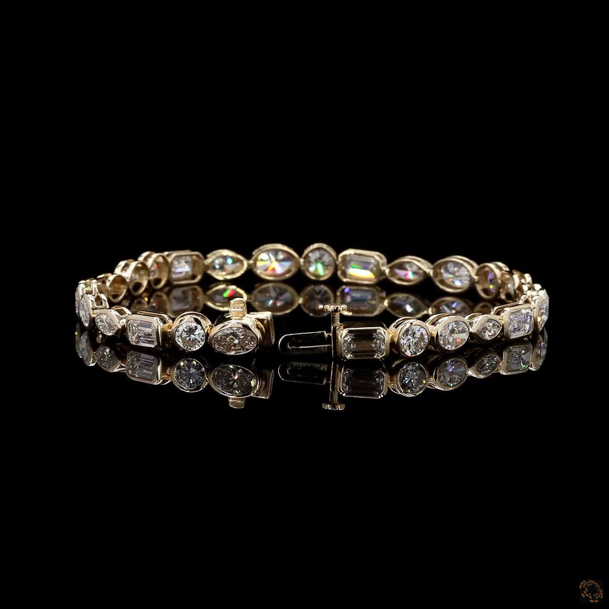 9.27 Ct 14K Yellow Gold Multi-Shape Cut Bezel Fancy Bracelet with Double Latch Box Clasp