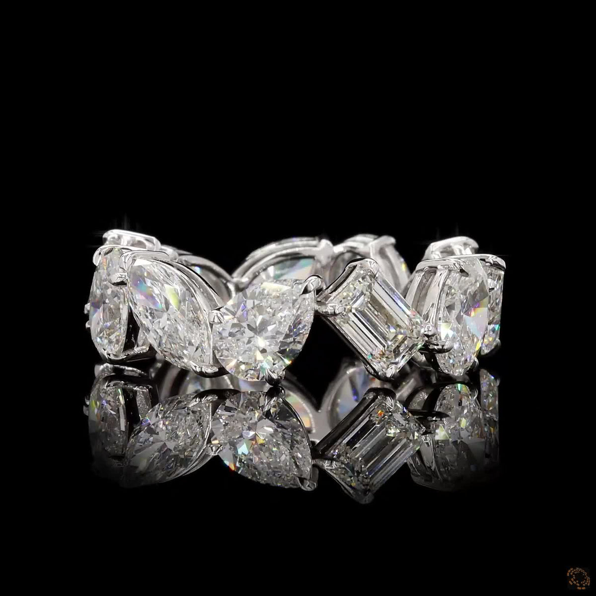 7.14 Ct 14K White Gold Mixed-Cut Diamond Eternity Ring | Multi-Shape Prong Set Wedding Band
