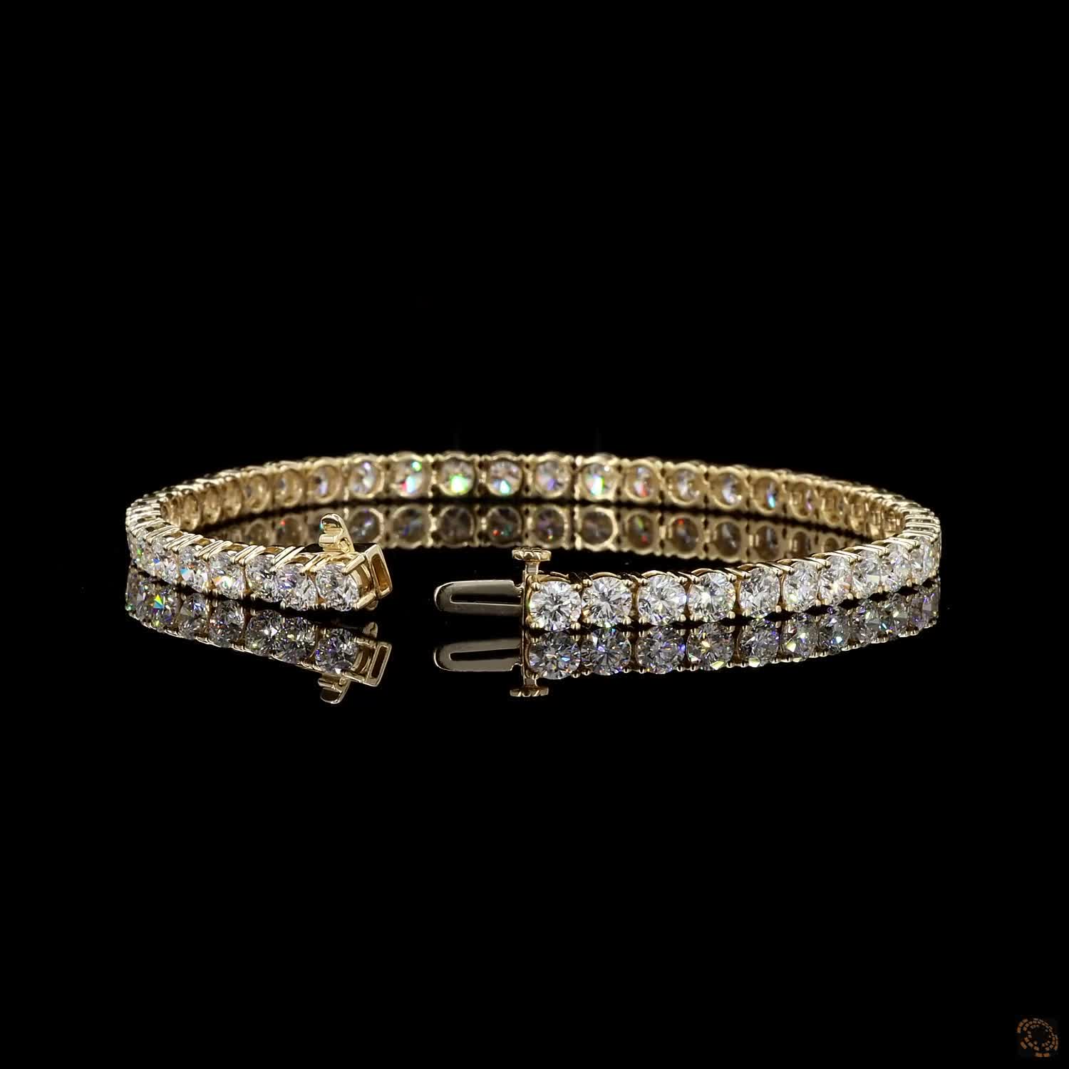 9.47 Ct Round Brilliant Diamond Eternity Line Bracelet in Yellow Gold