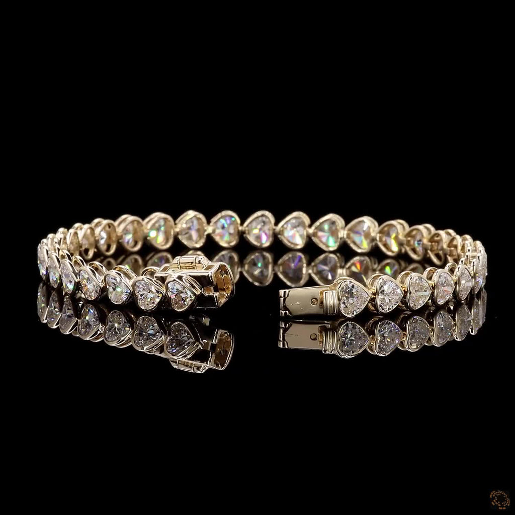 9.01Ct Heart Lab Grown Diamond Bezel Set Bracelet 14K Yellow Gold