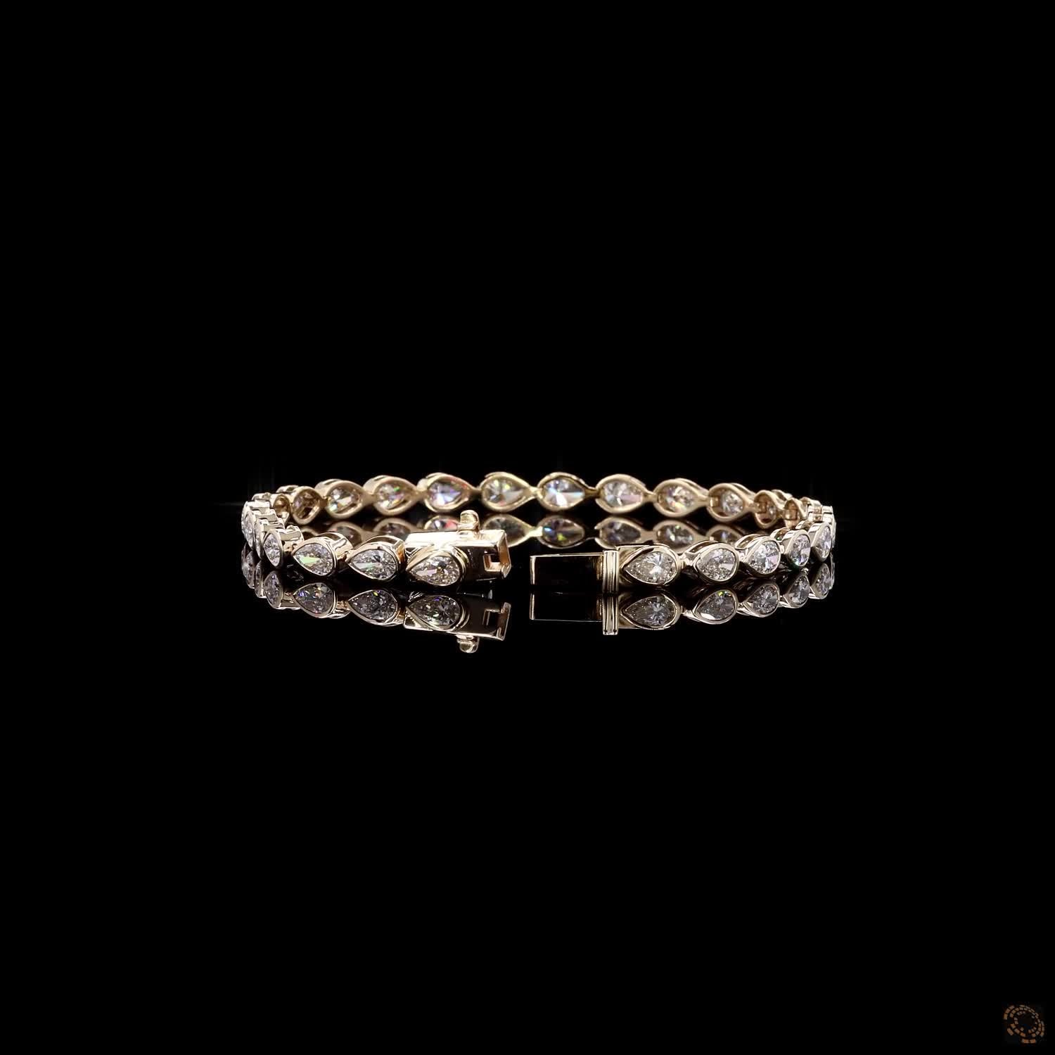 6.71 Ct Yellow Gold Bezel Pear Cut  Fancy Bracelet, Modern East-West Teardrop Line Bracelet, Fine Jewelry Gift