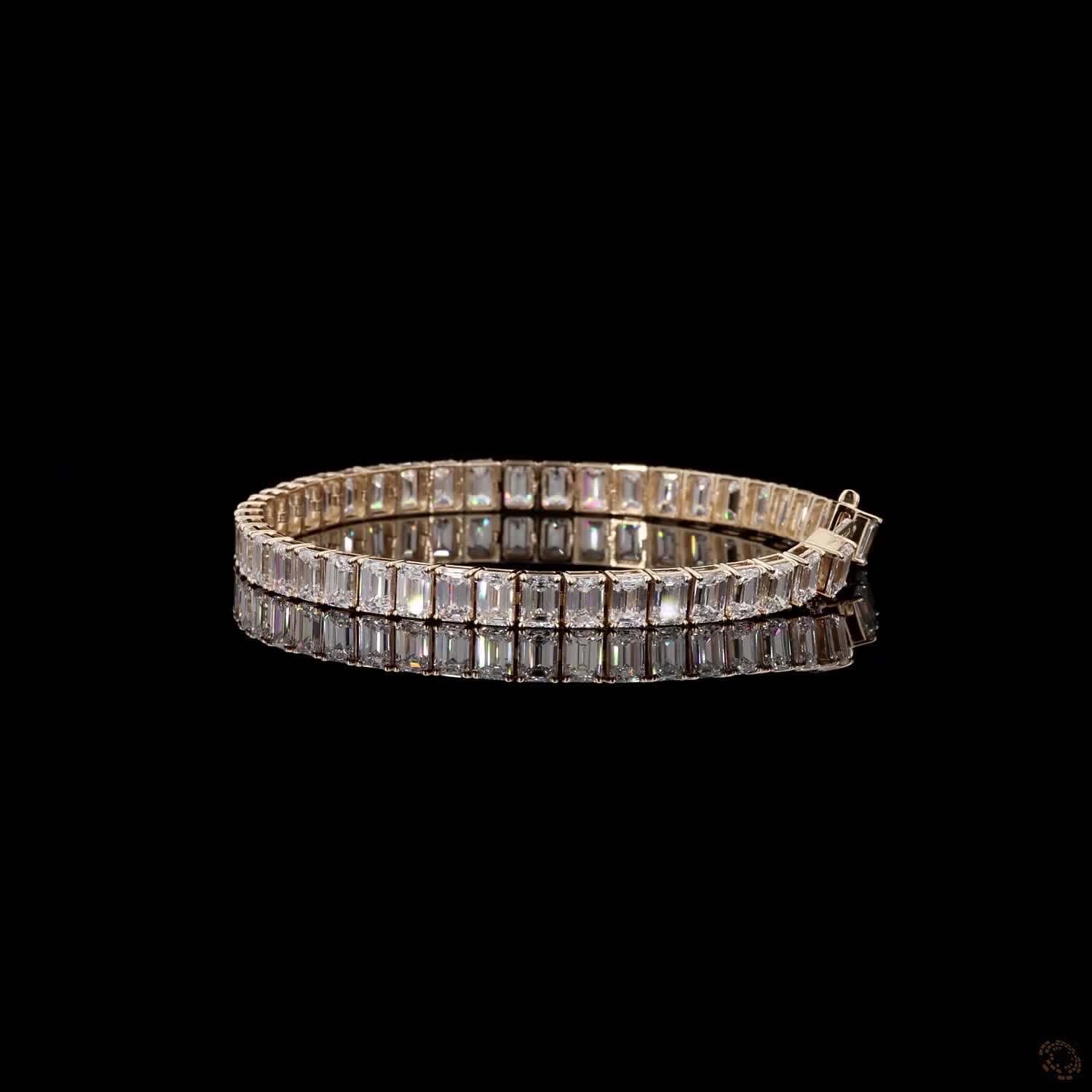 18.52 Ct East-West Emerald Cut Diamond Tennis Bracelet in 14K Yellow Gold