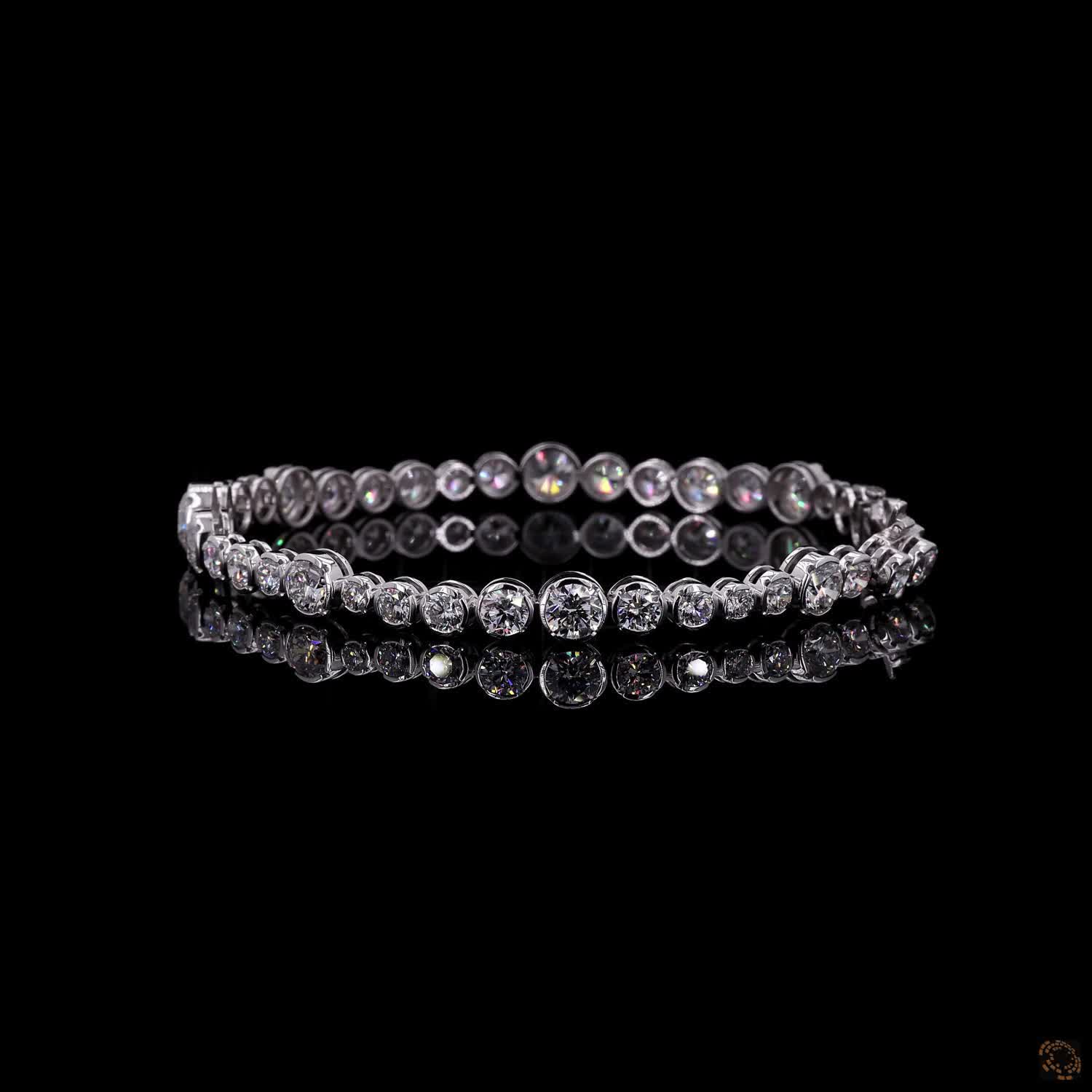 10.22 Ct White Gold Bezel Tennis Bracelet, Round Cut Moissanite Eternity Bracelet, Modern Stackable Fine Jewelry, Minimalist Bridal Gift