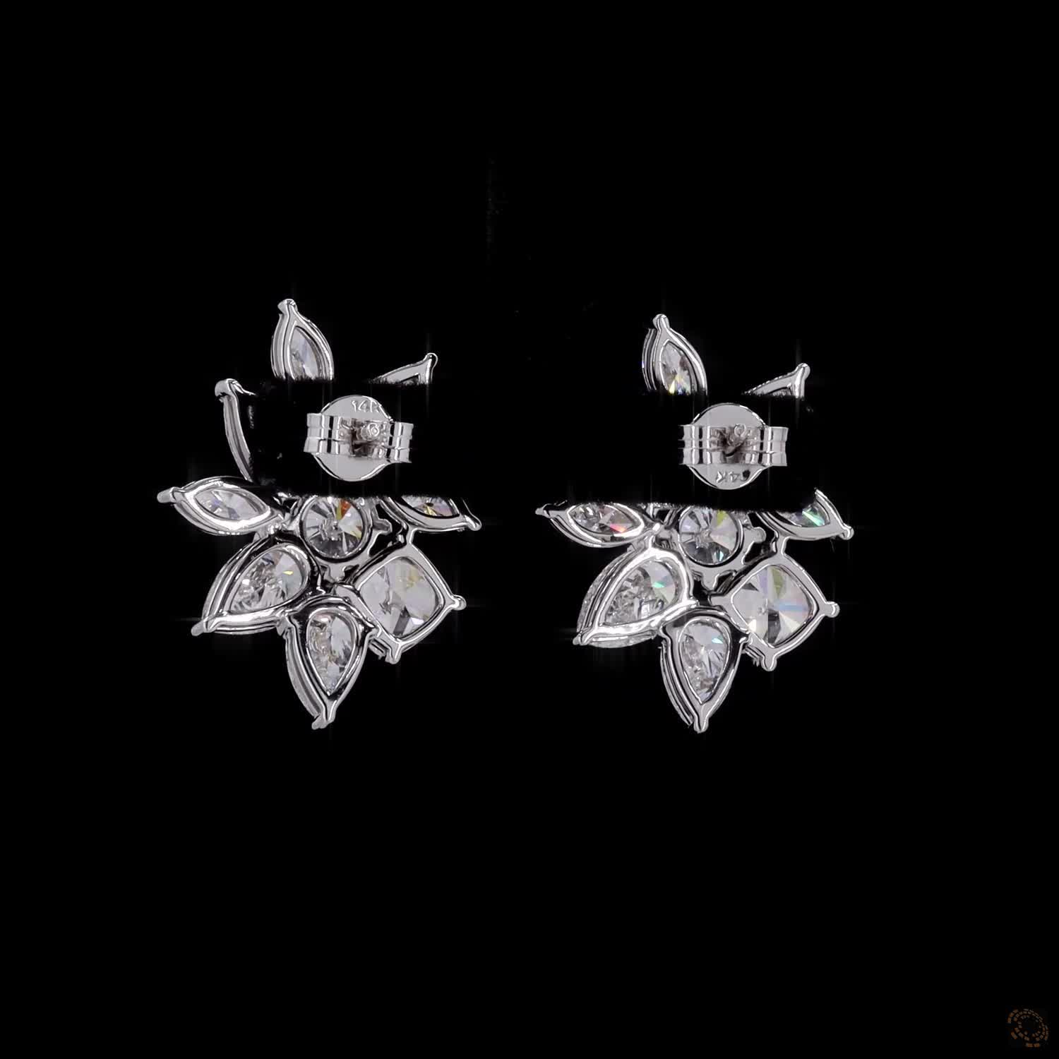8.57 Ct White Gold Multi-Cut Diamond Floral Cluster Jacket Earrings