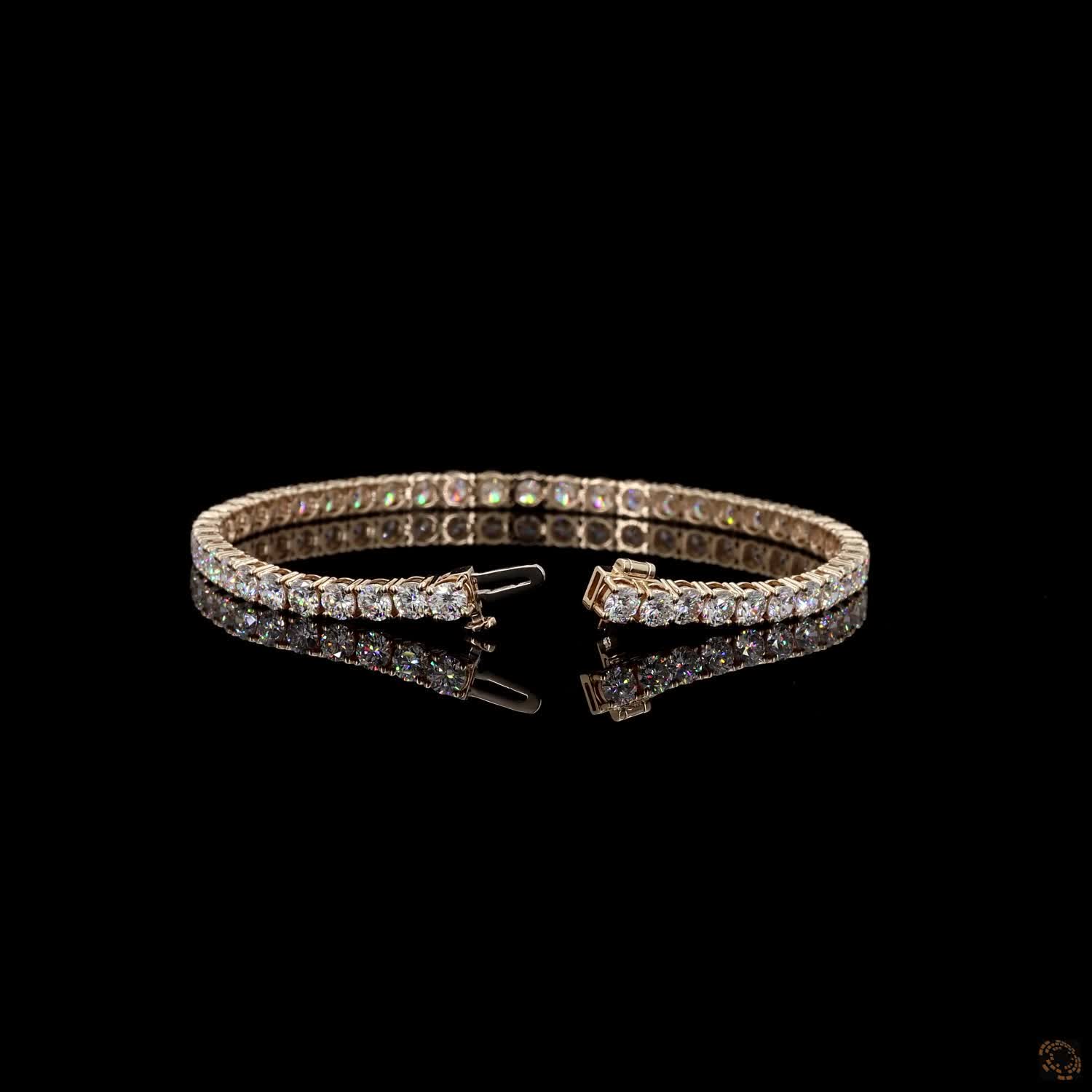 7.76 Ct Round Brilliant Diamond Eternity Line Bracelet in Yellow Gold