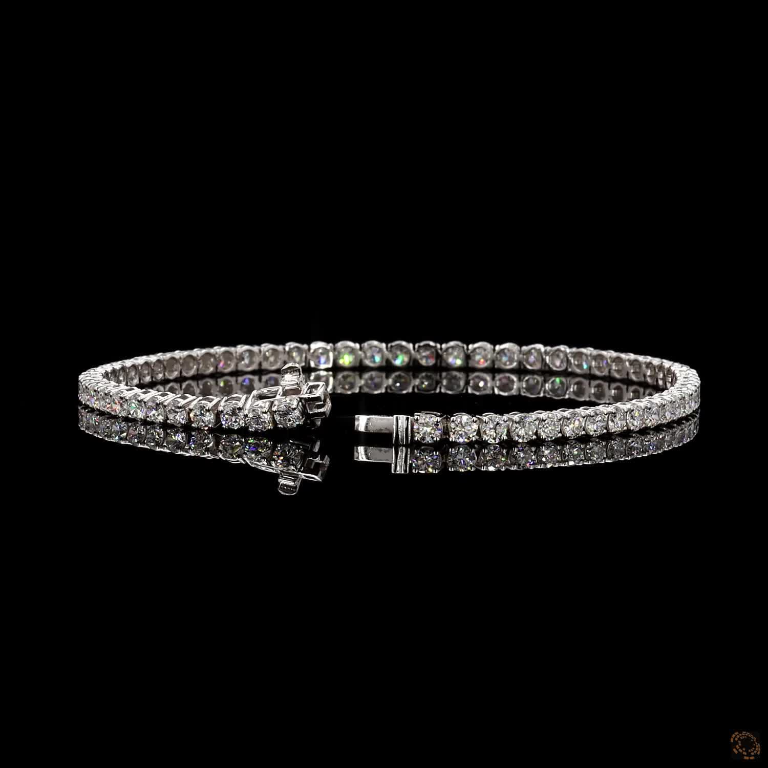 4.03 Ct  Round Cut Tennis Bracelet in 14K White Gold | 3-Prong Shared-Prong Eternity Line Bracelet