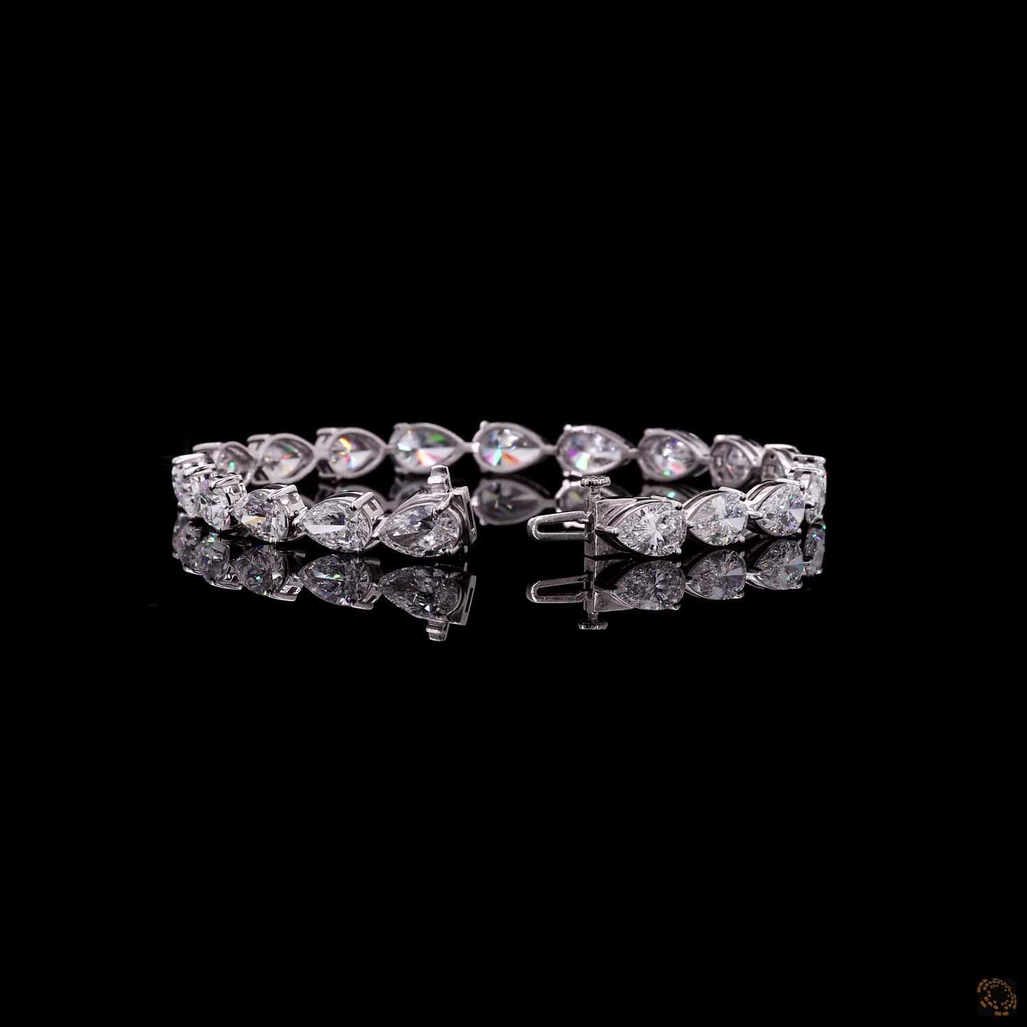 14.67 Ct White Gold Pear Shape Fancy  Bracelet, Horizontal East West Moissanite Eternity Bracelet, Modern Stackable Fine Jewelry, Luxury Bridal Gift