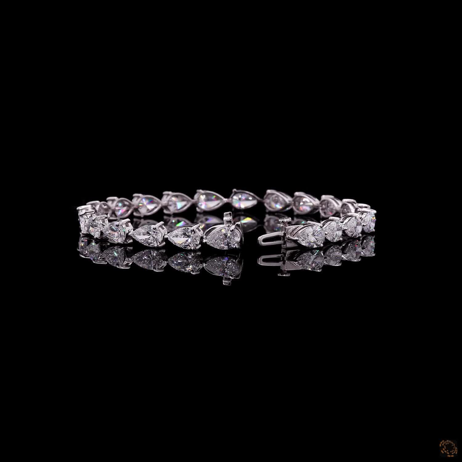 12.05 Ct Pear Cut  Fancy  Bracelet in 14K White Gold | Horizontal East-West Teardrop Diamond Alternative Line Bracelet