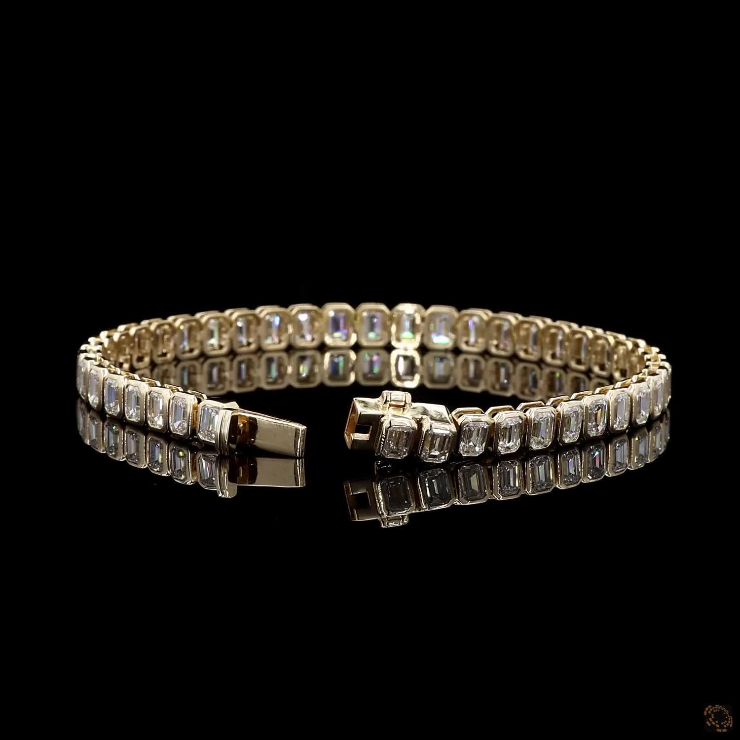 10.90 Ct Emerald Cut Bezel Fancy Bracelet in 14K Yellow Gold | Full Bezel Vertical Step Cut Line Bracelet