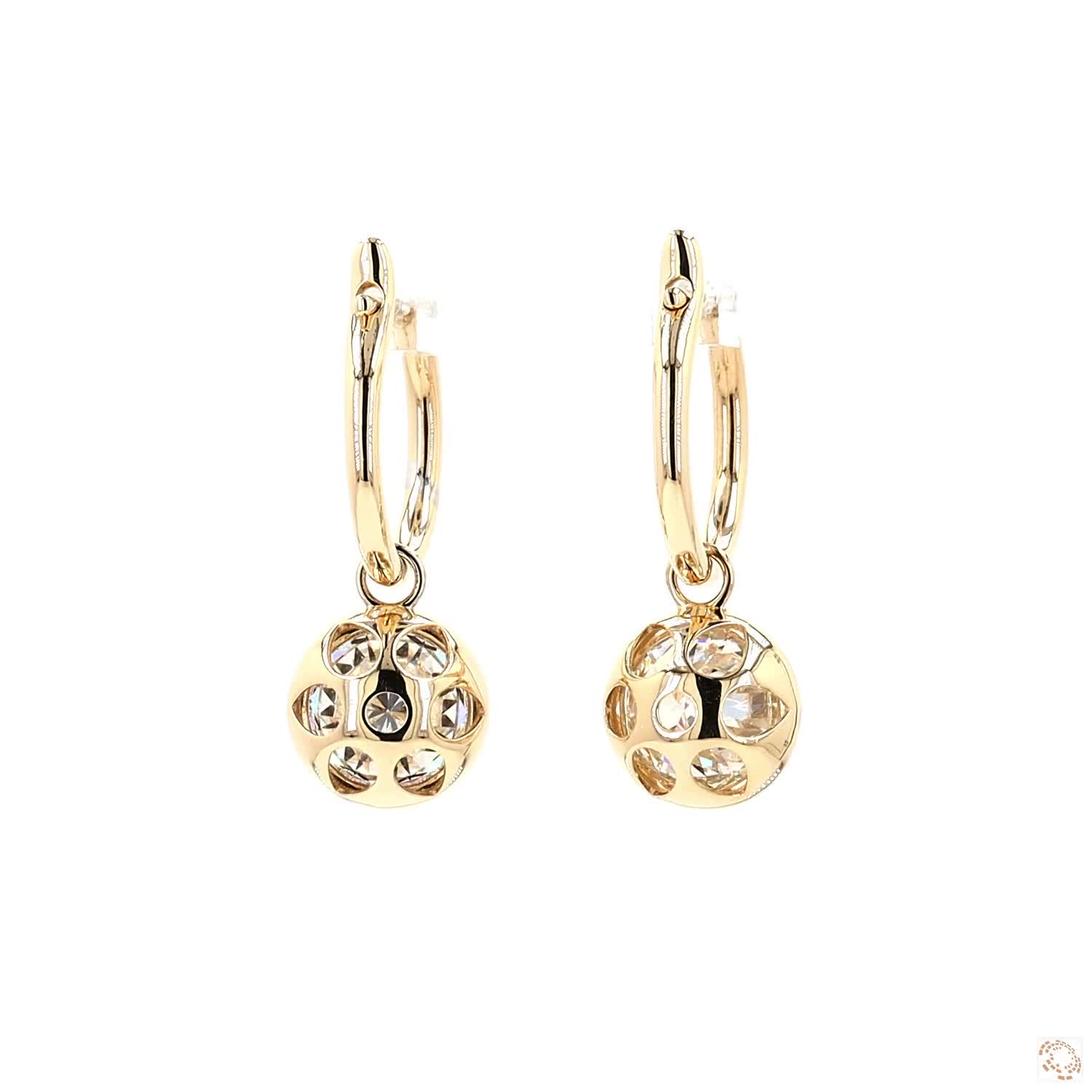 5.13 Ct 14K Gold Round Solitaire Diamond Dangle Hoop Earrings – White Metal Rimmed Charm Drops (Copy) (Copy)