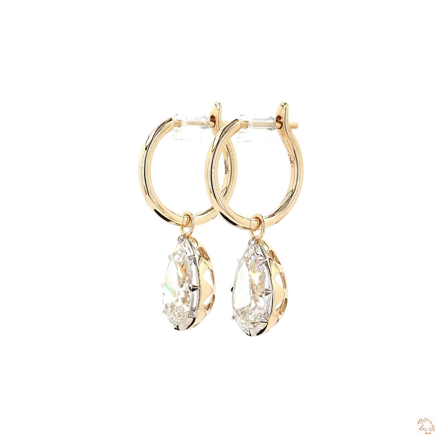 4.11 Ct Pear Cut Diamond Dangle Huggie Hoop Earrings, 14K Gold Teardrop Drop Earrings