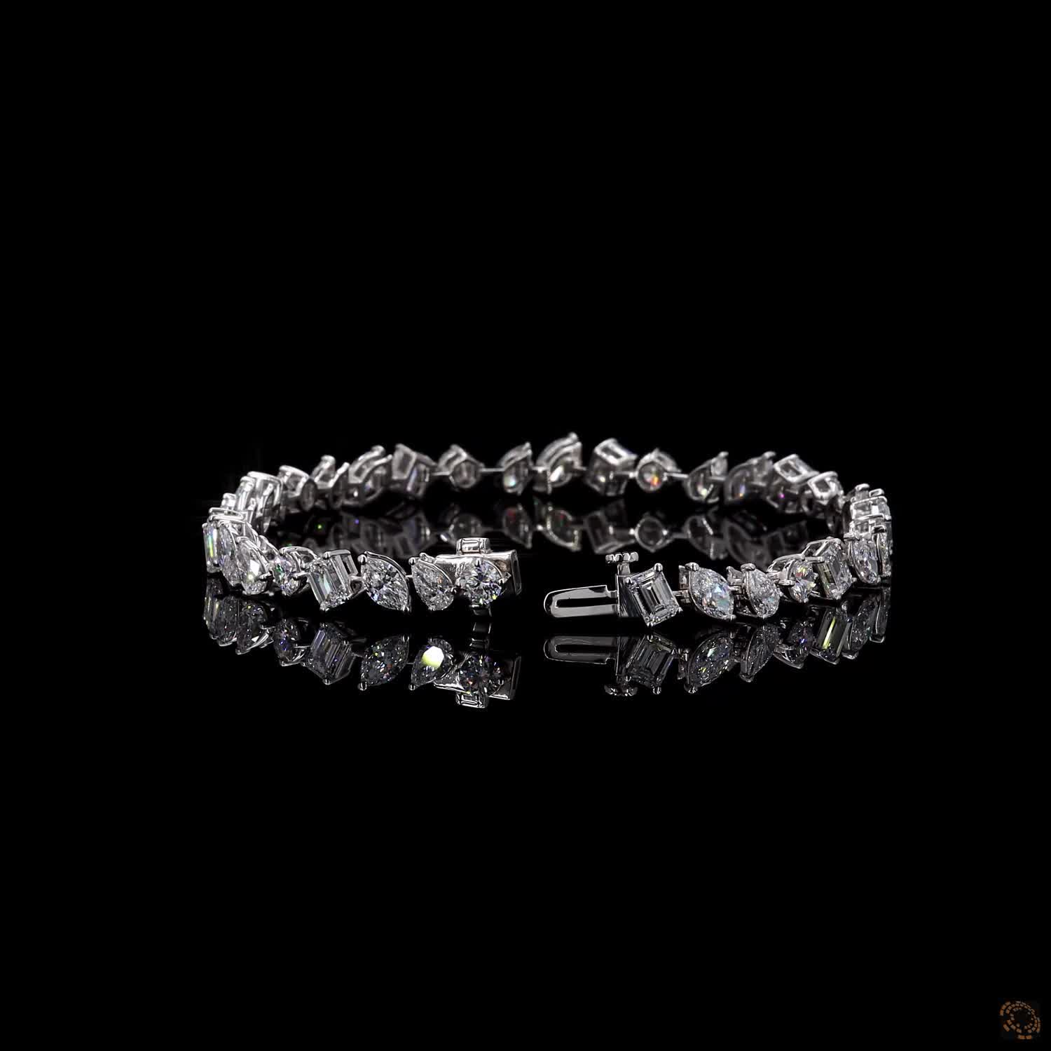 8.26 Ct 14K White Gold Mixed Cut Moissanite Tennis Bracelet with Double Latch Box Clasp