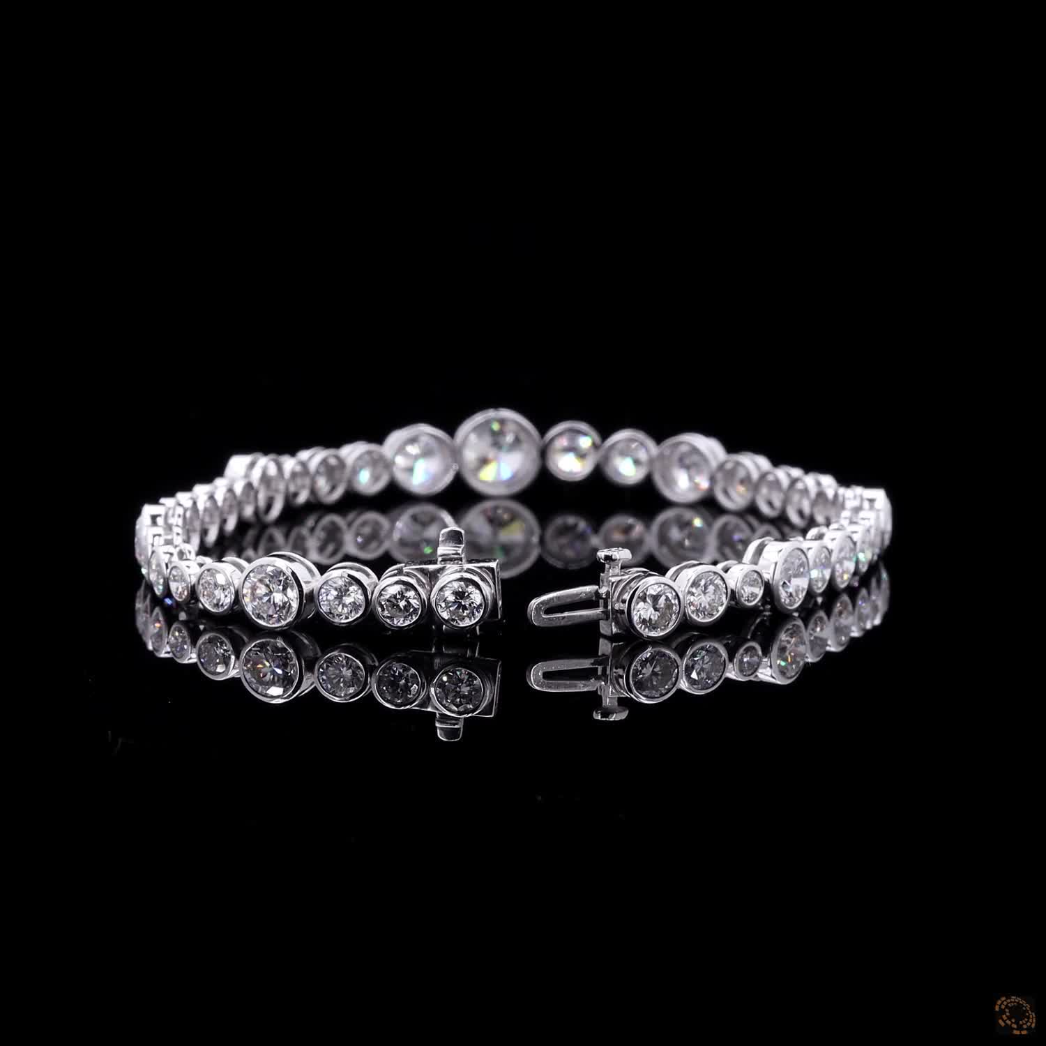 10.02 Ct Graduated Round Moissanite Bezel Tennis Bracelet in 14K White Gold | Alternating Round Cut Diamond Alternative Line Bracelet