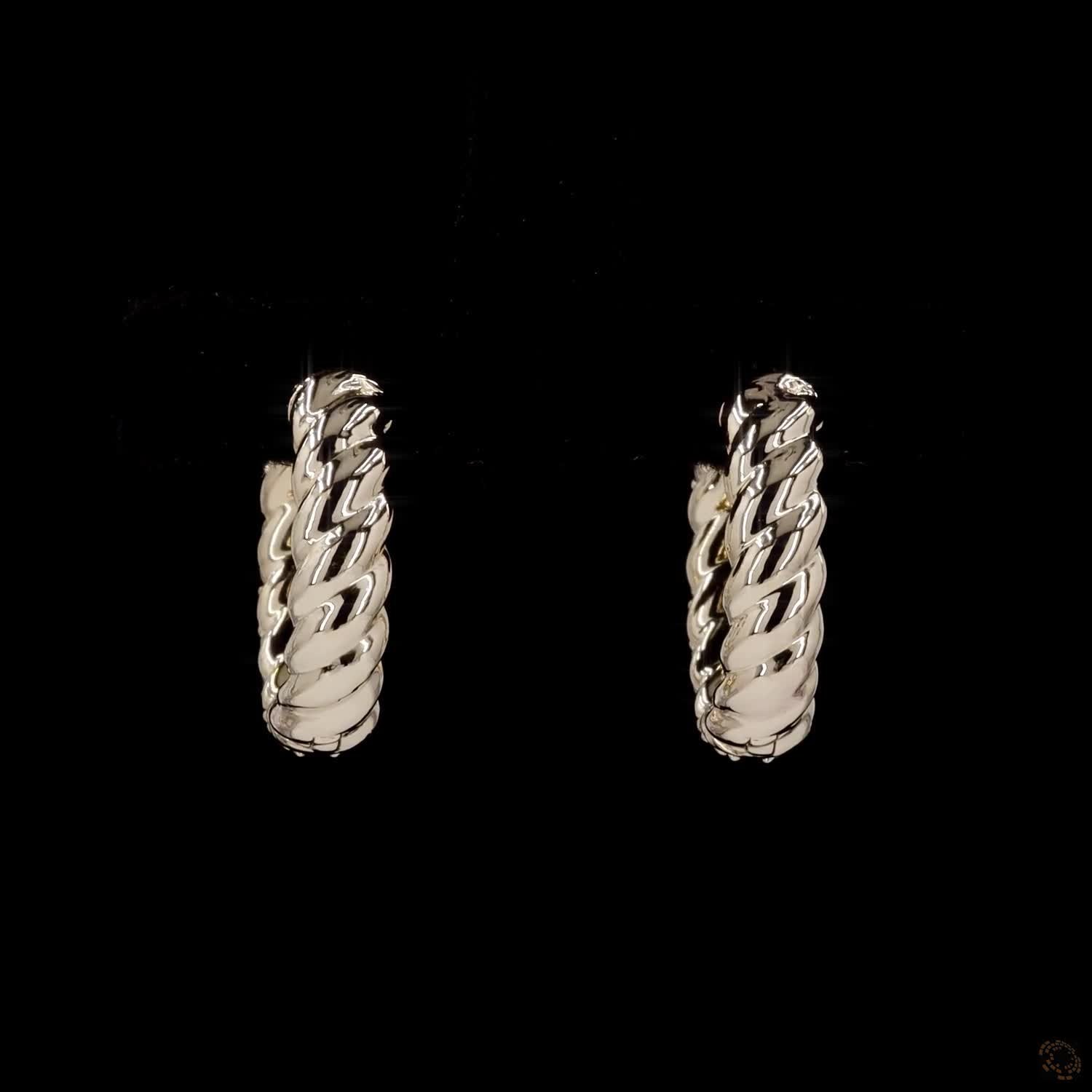 0.87 Ct Solid 14K Yellow Gold Multi-Row Diamond Pavé Hoop Earrings – Twisted Cable Rope Back Diamond Huggies / Hoops