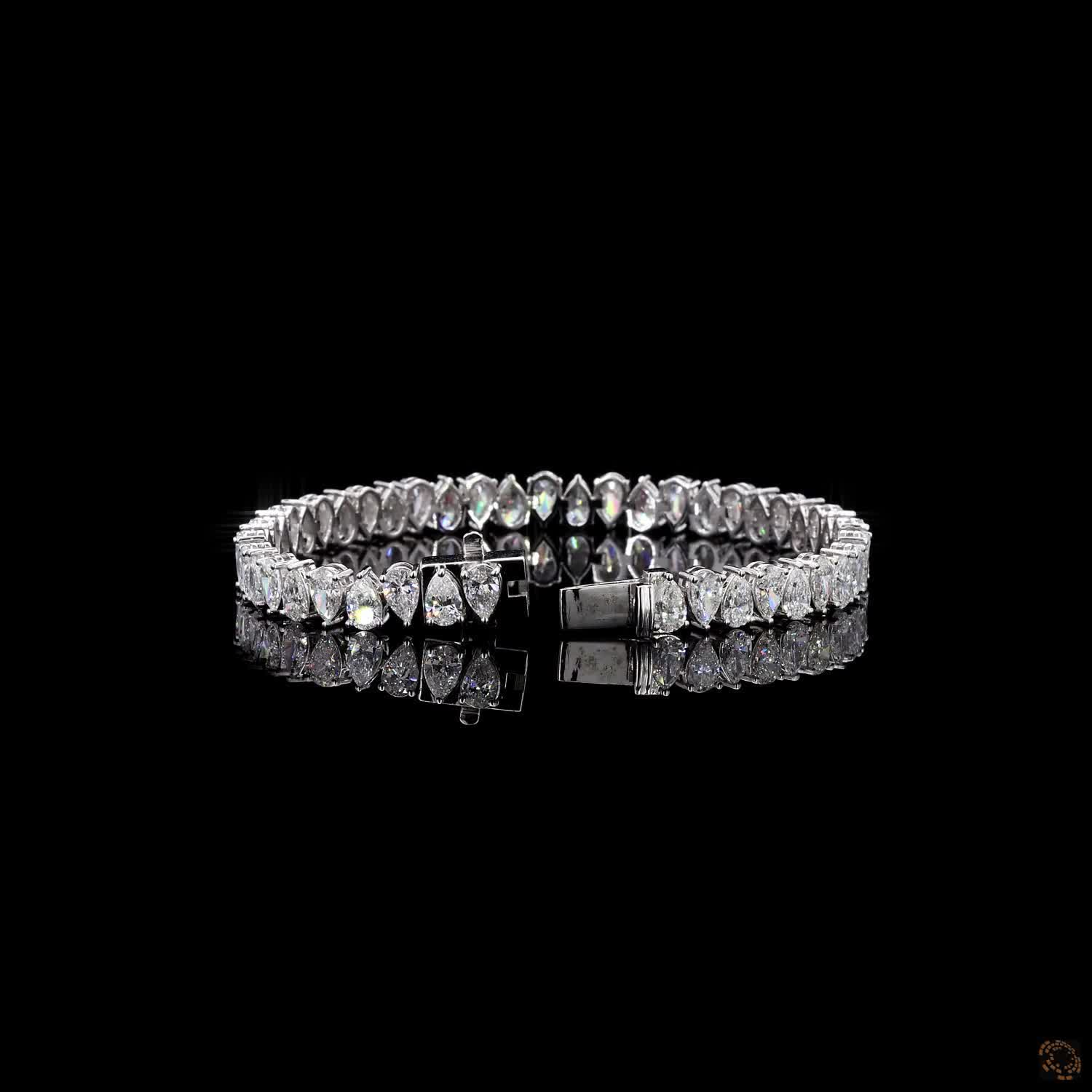 11.83 Ct 14K White Gold Pear Cut Fancy Bracelet with Double Safety Clasp
