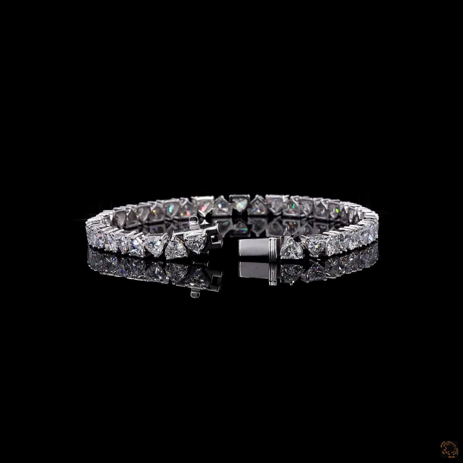 10.70 Ct 14K White Gold Heart Cut  Fancy Bracelet with Double Safety Latch