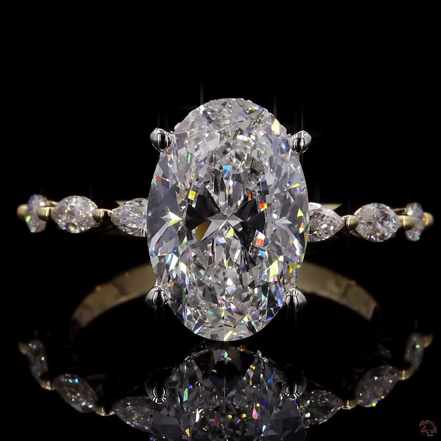 4.05 Ct Oval Cut Lab Grown Diamond Engagement Ring Set 