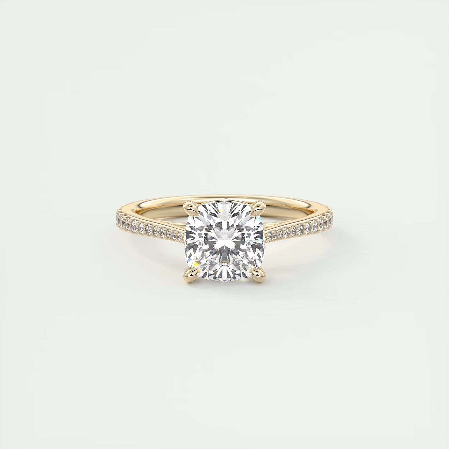 2.45 Ct The Cathedral Pavé Cushion Solitaire Ring Engagement Ring