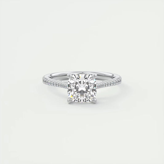 2.45 Ct The Cathedral Pavé Cushion Solitaire Ring Engagement Ring